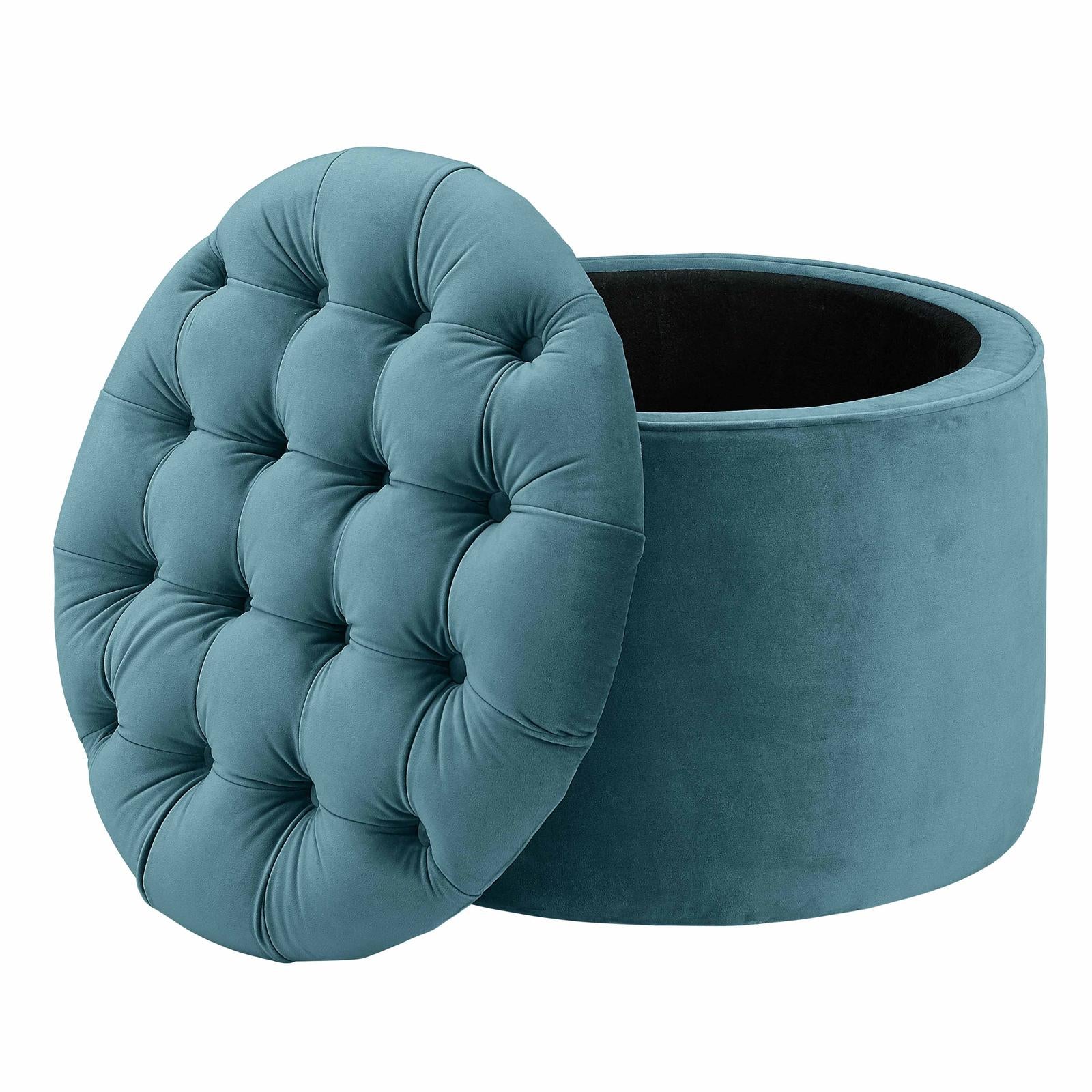 TOV Furniture Queen Performance Velvet Round Storage Ottoman