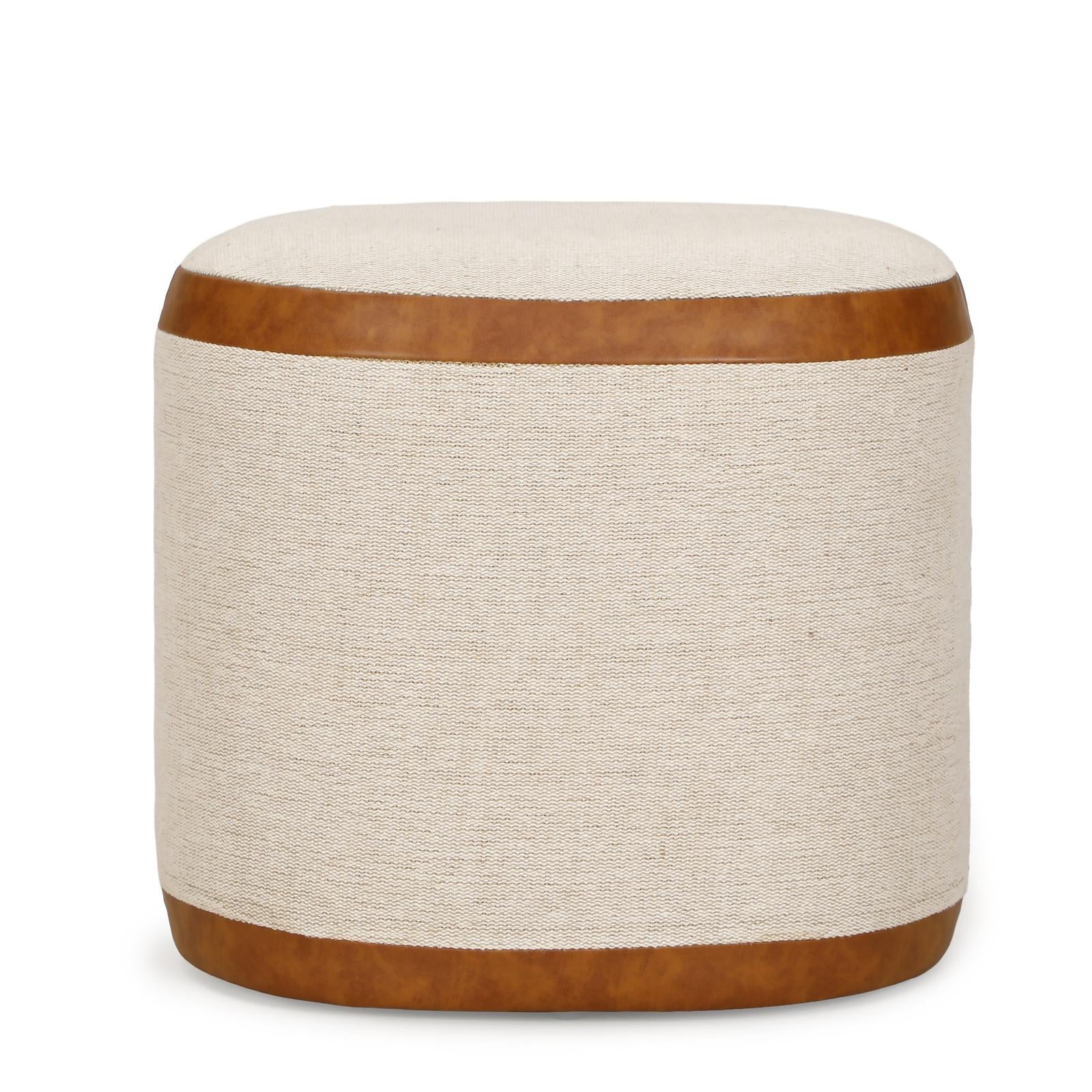 TOV Furniture Huche Cotton Jute and Vegan Leather Oval Contract-Grade Pouf