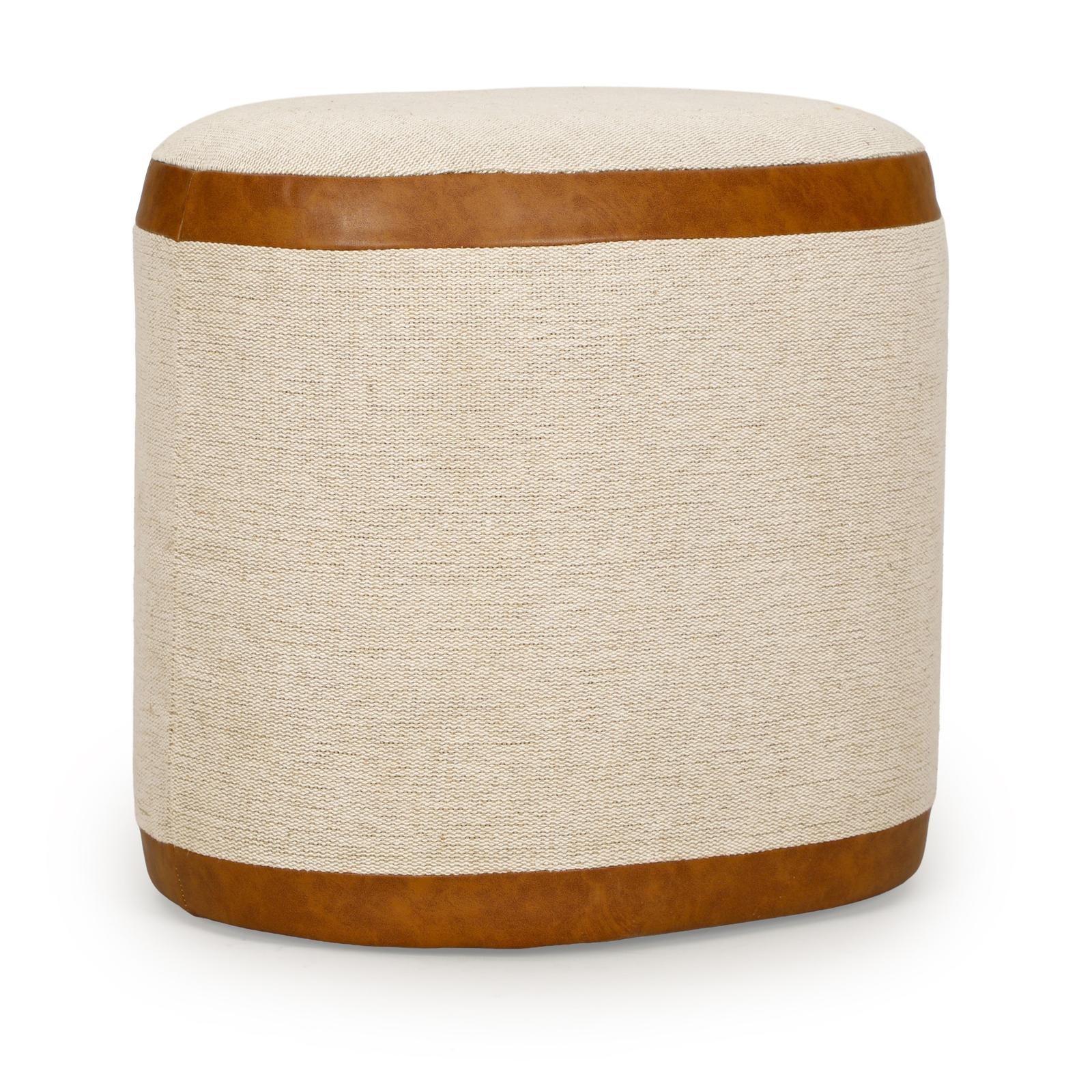 TOV Furniture Huche Cotton Jute and Vegan Leather Oval Contract-Grade Pouf