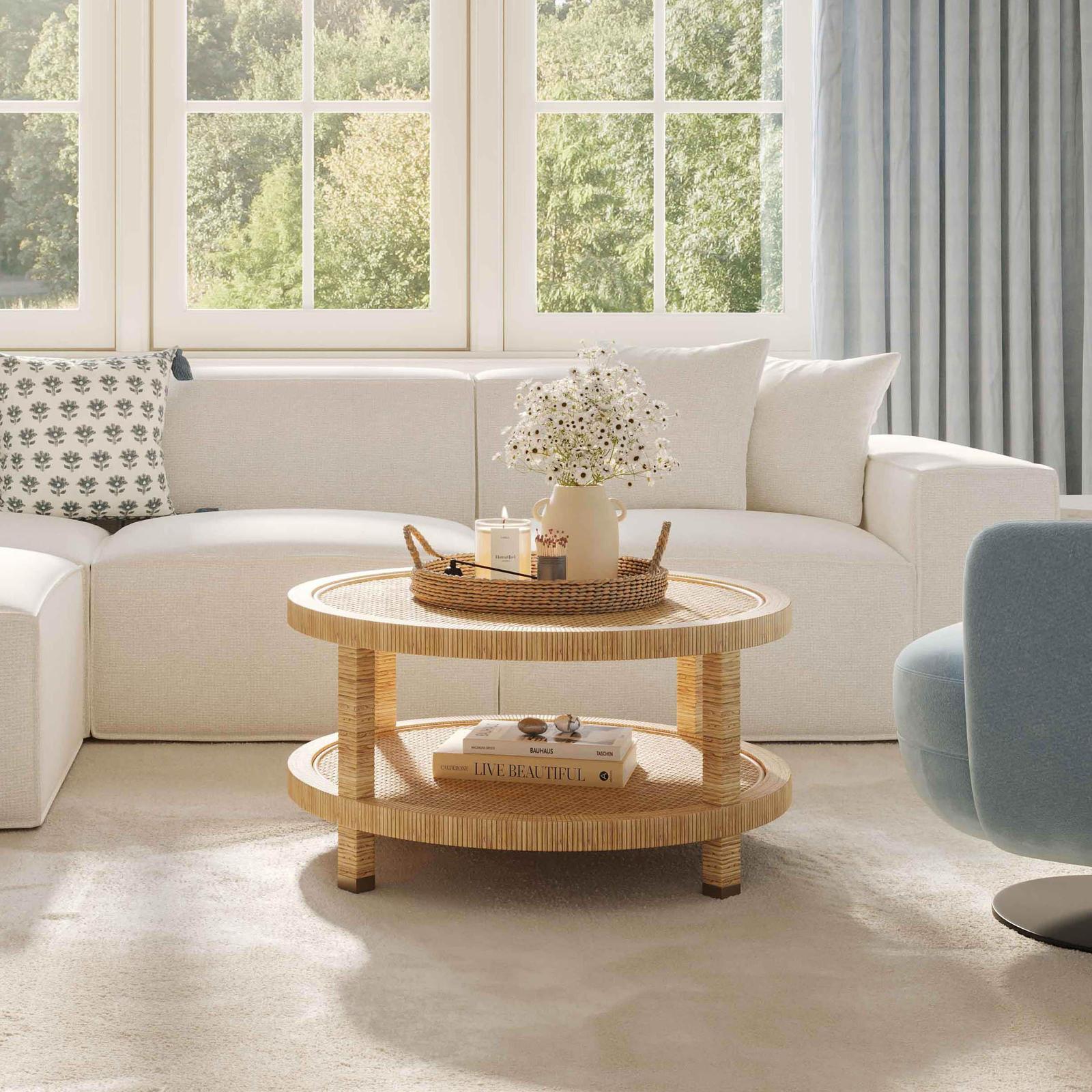 TOV Furniture Amara Natural Rattan Round Coffee Table