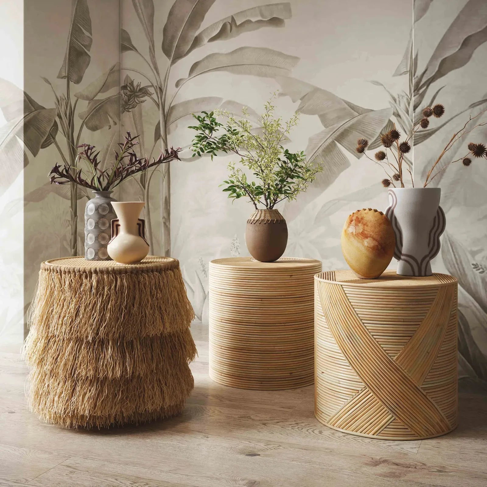 TOV Furniture Matea Natural Rattan Side Table