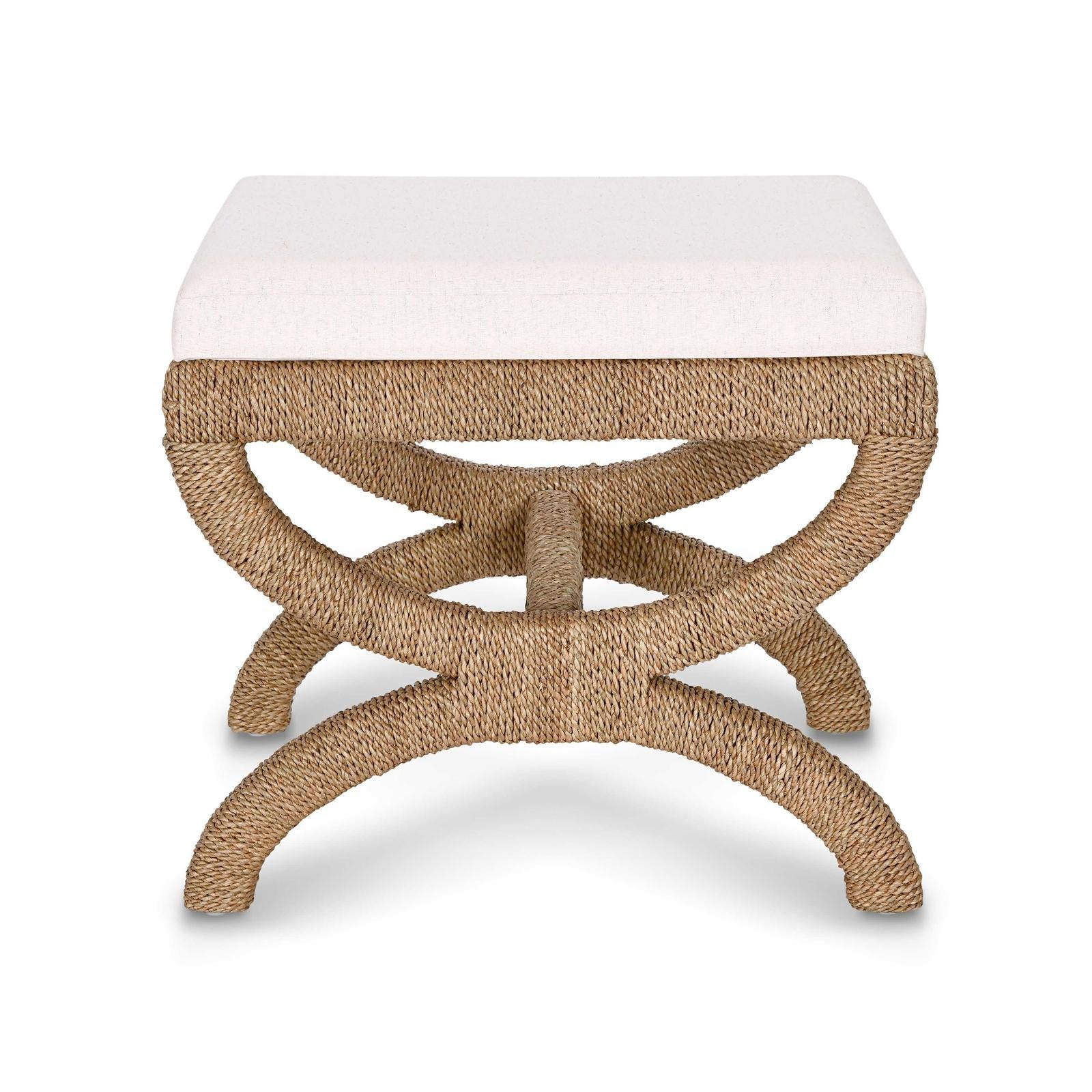 TOV Furniture Kappa Cream Contract-Grade Fabric and Natural Seagrass Accent Stool