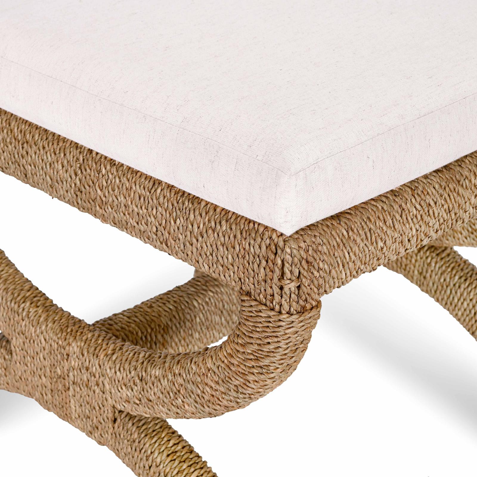 TOV Furniture Kappa Cream Contract-Grade Fabric and Natural Seagrass Accent Stool