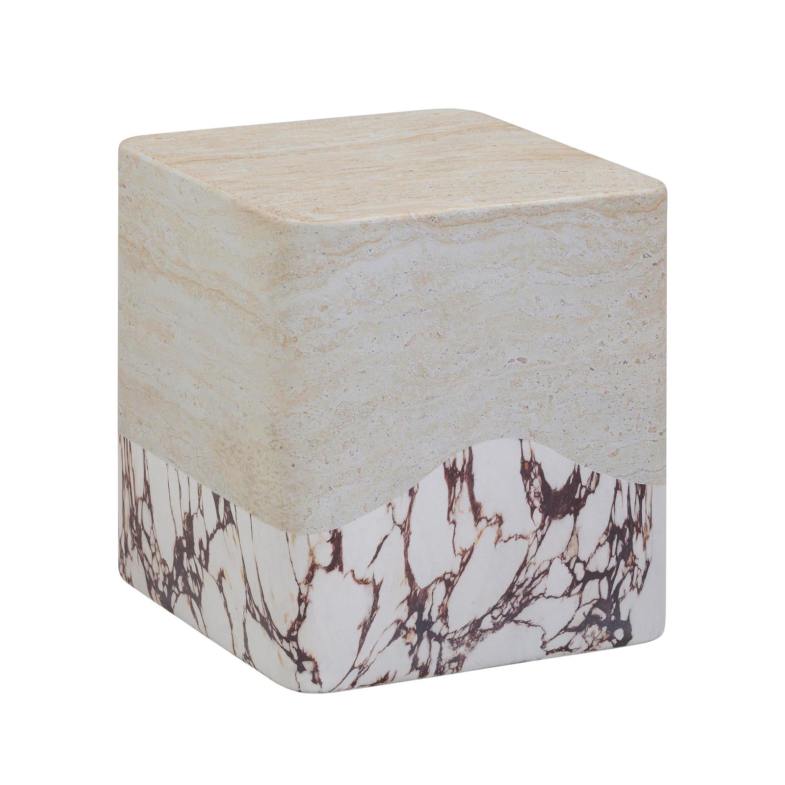 TOV Furniture Brut Faux Travertine & Breccia Concrete Indoor/Outdoor Side Table