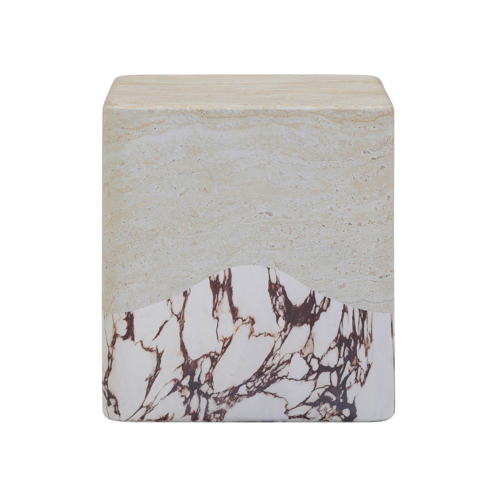TOV Furniture Brut Faux Travertine & Breccia Concrete Indoor/Outdoor Side Table