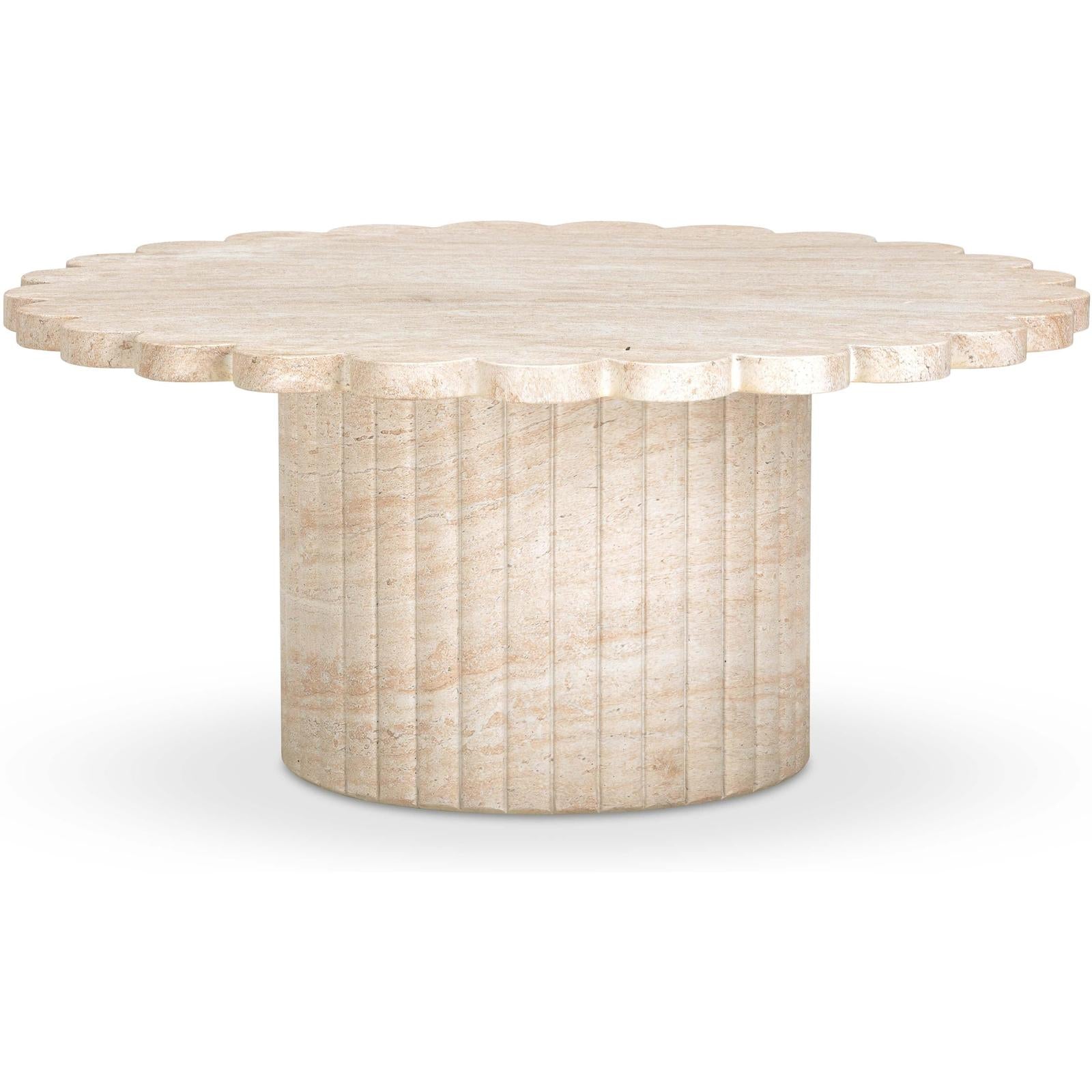 TOV Furniture Blossom Washed Faux Travertine Finish Indoor/Outdoor Round Coffee Table