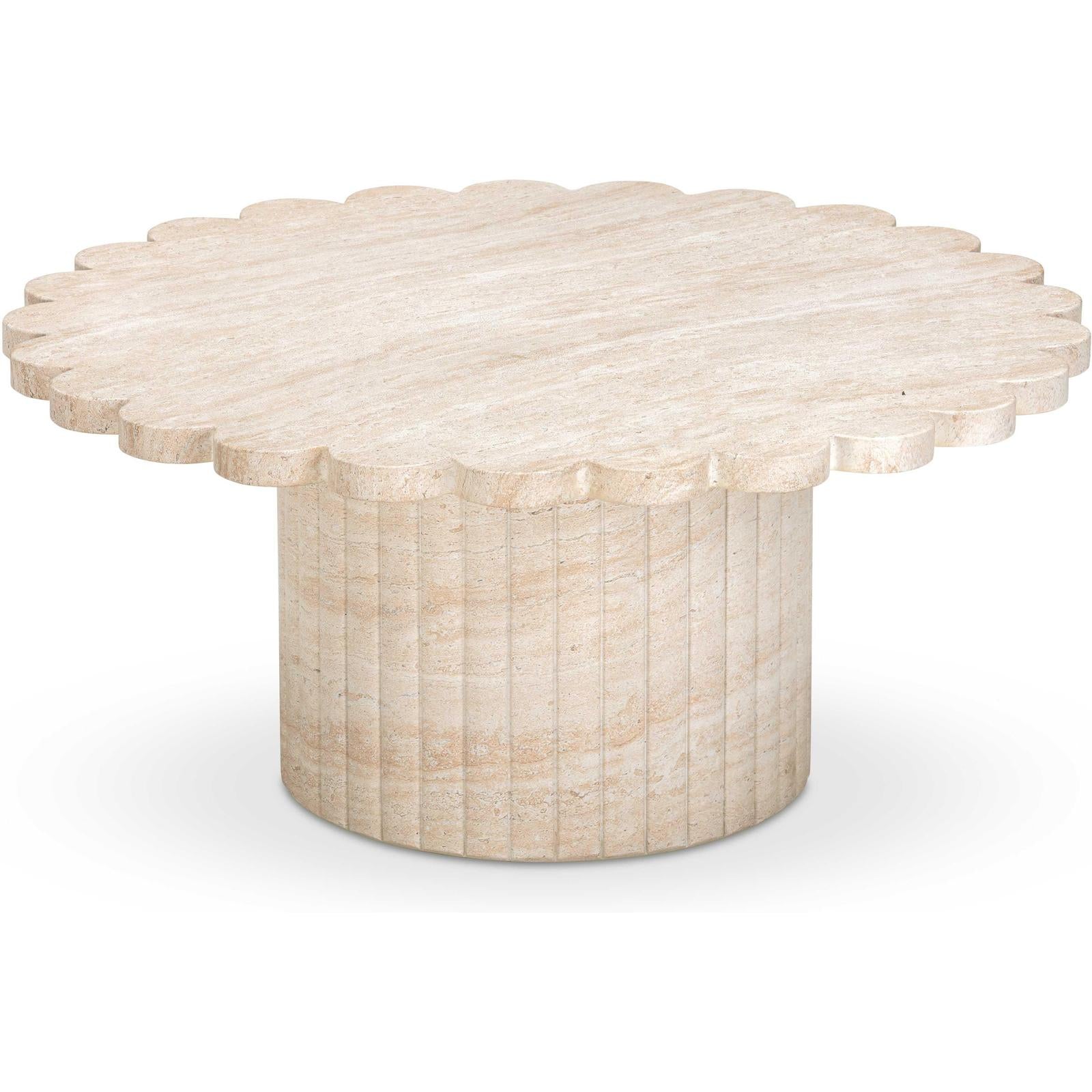 TOV Furniture Blossom Washed Faux Travertine Finish Indoor/Outdoor Round Coffee Table