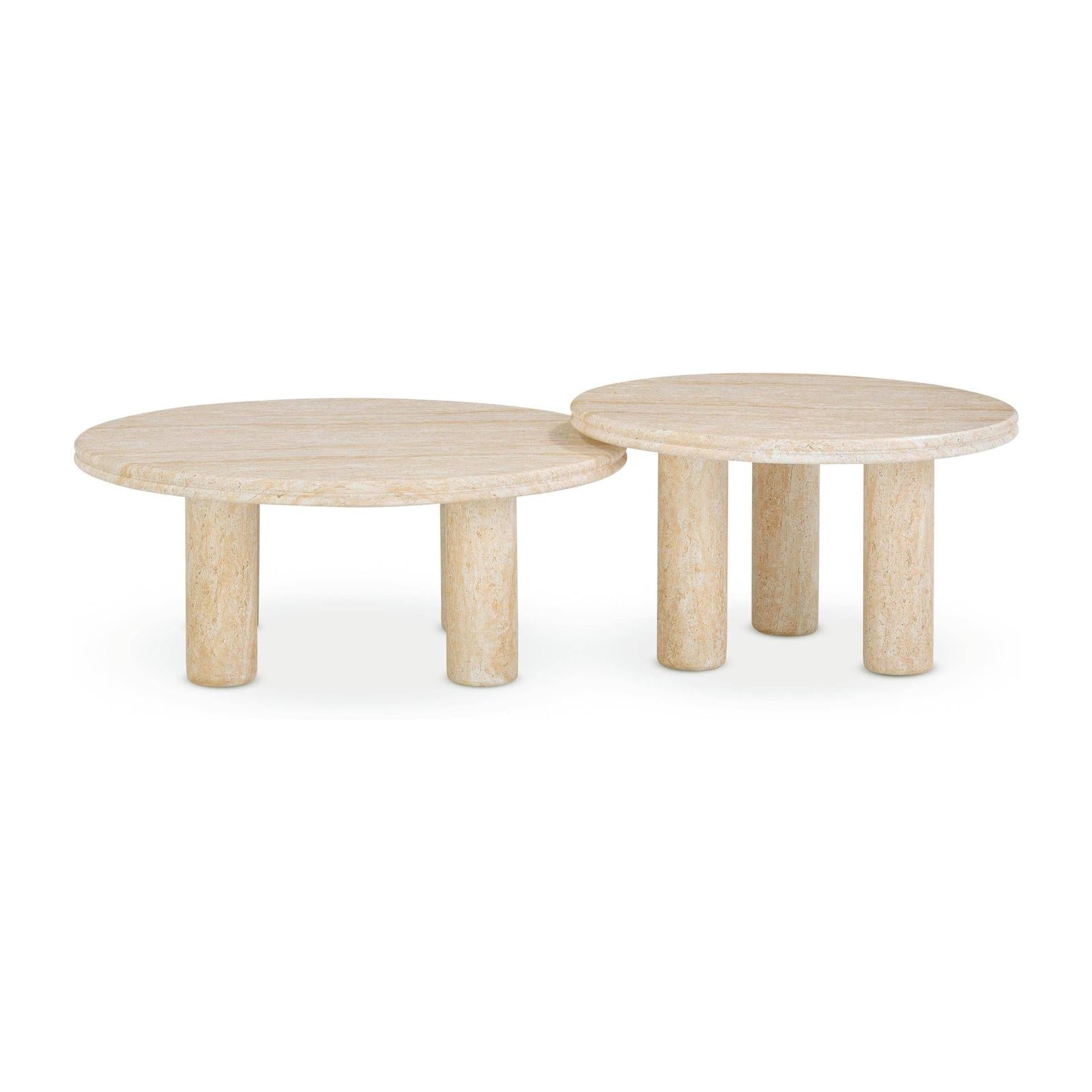 TOV Furniture Amora 2-Piece Faux Travertine Indoor/Outdoor Nesting Accent Table Set