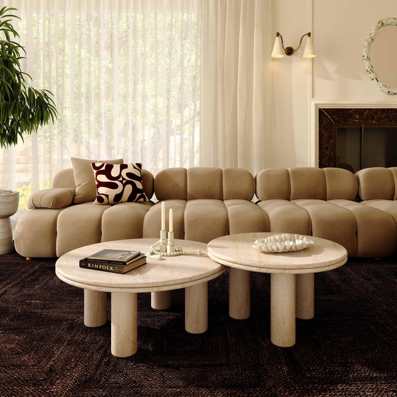 TOV Furniture Amora Faux Travertine Indoor/Outdoor Round Accent Table