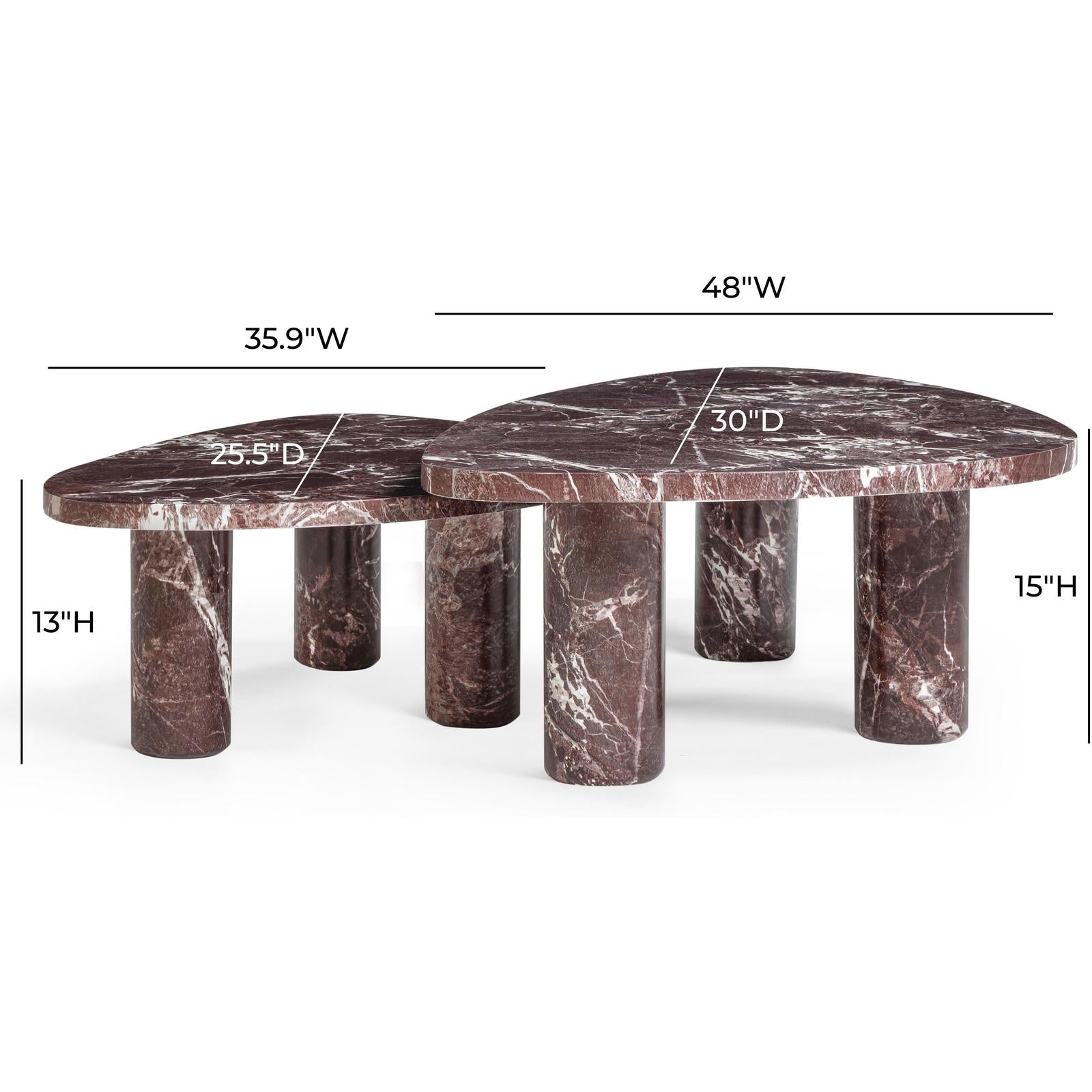 TOV Furniture Libby 2-Piece Faux Red Levanto Marble Indoor/Outdoor Nesting Coffee Table Set