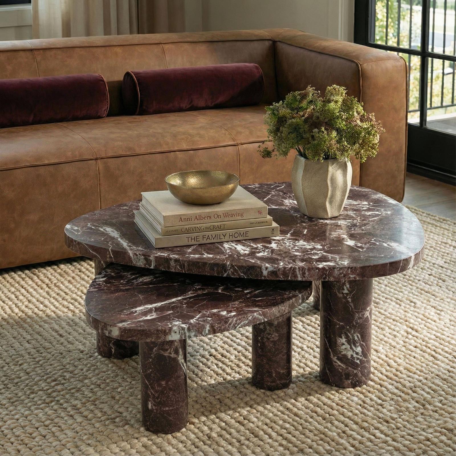 TOV Furniture Libby Faux Red Levanto Marble Indoor/Outdoor Coffee Table 