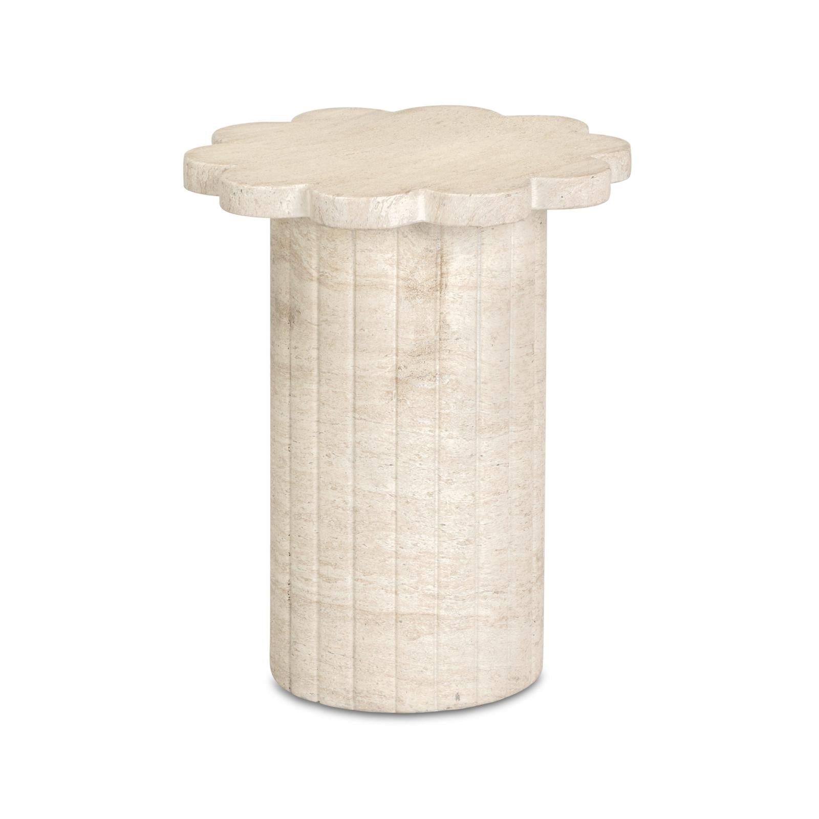 TOV Furniture Blossom Washed Faux Travertine Indoor/Outdoor Concrete Side Table