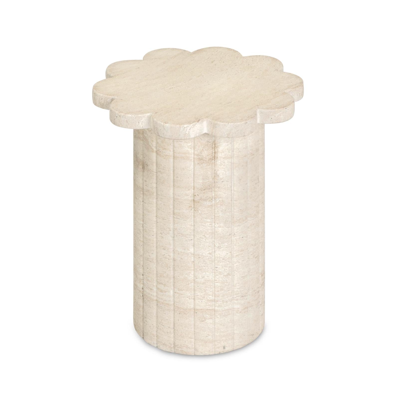 TOV Furniture Blossom Washed Faux Travertine Indoor/Outdoor Concrete Side Table
