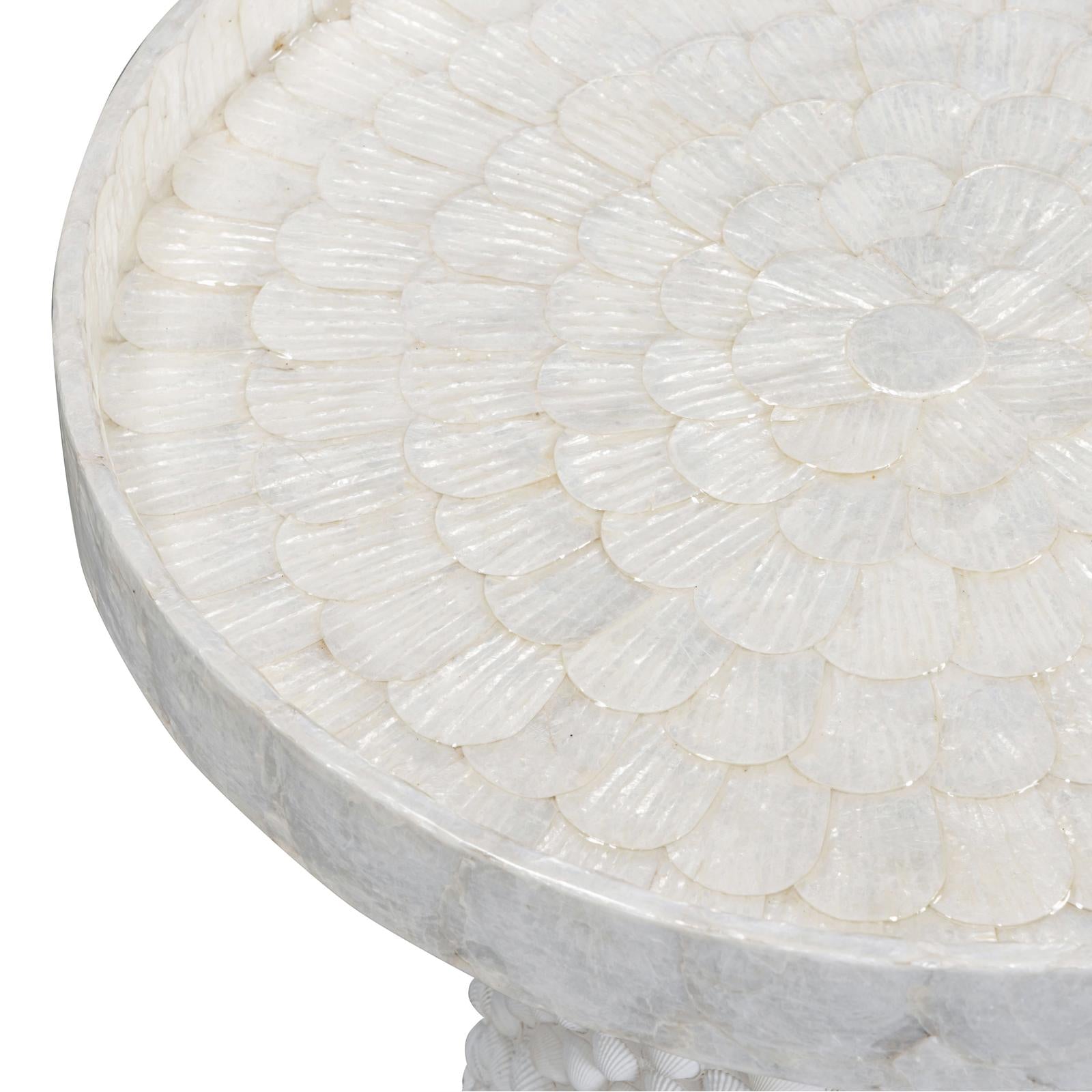 TOV Furniture Coast Pearl White Seashell Round Side Table