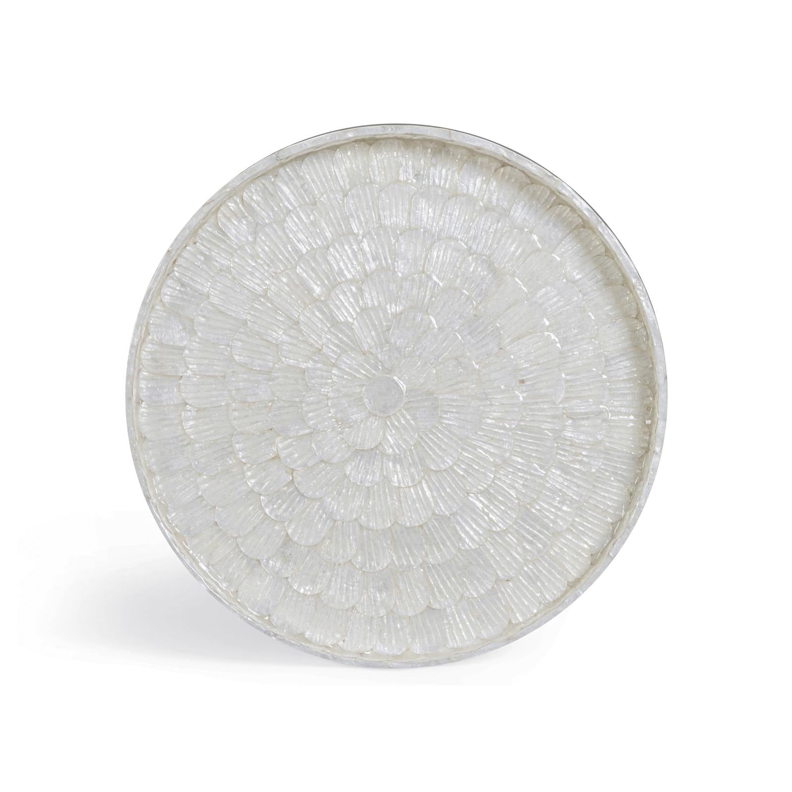 TOV Furniture Coast Pearl White Seashell Round Side Table