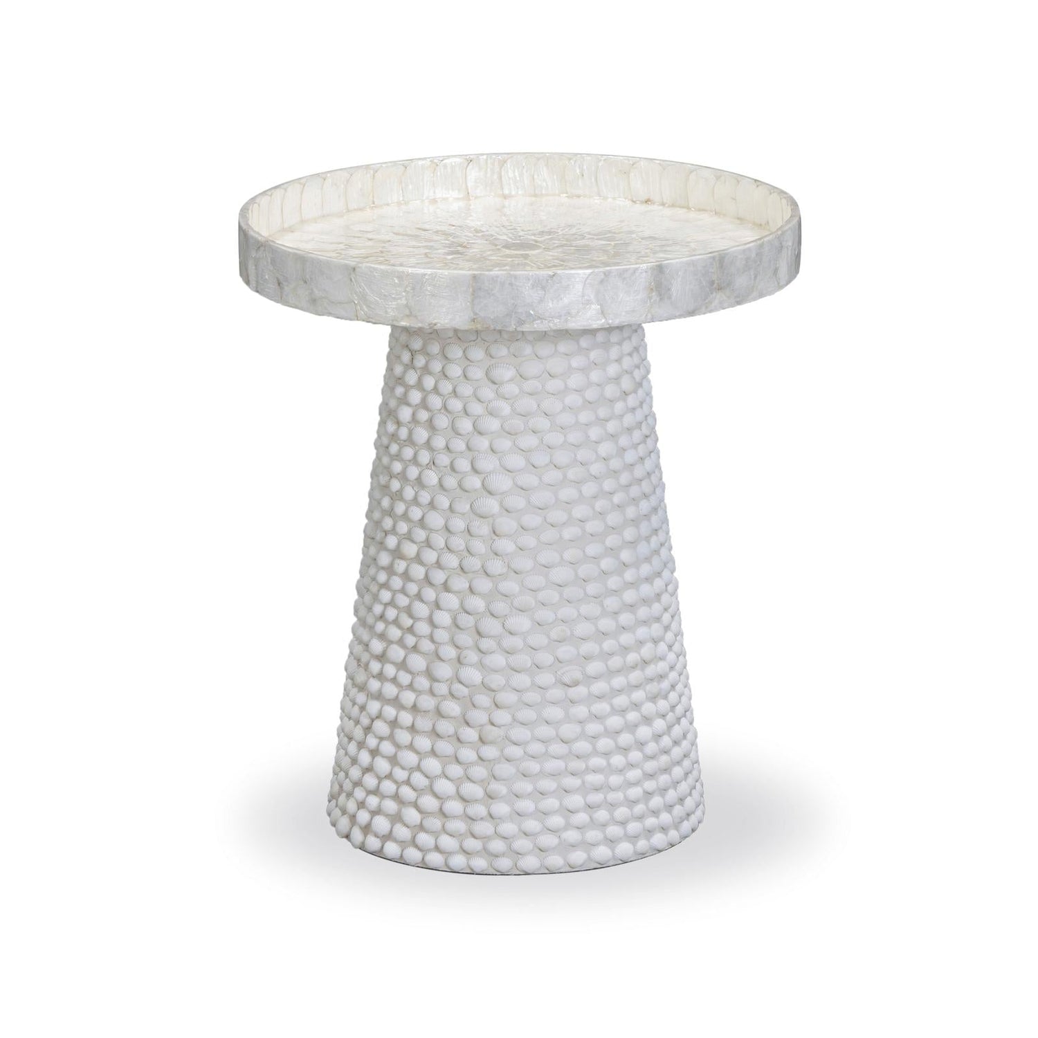 TOV Furniture Coast Pearl White Seashell Round Side Table