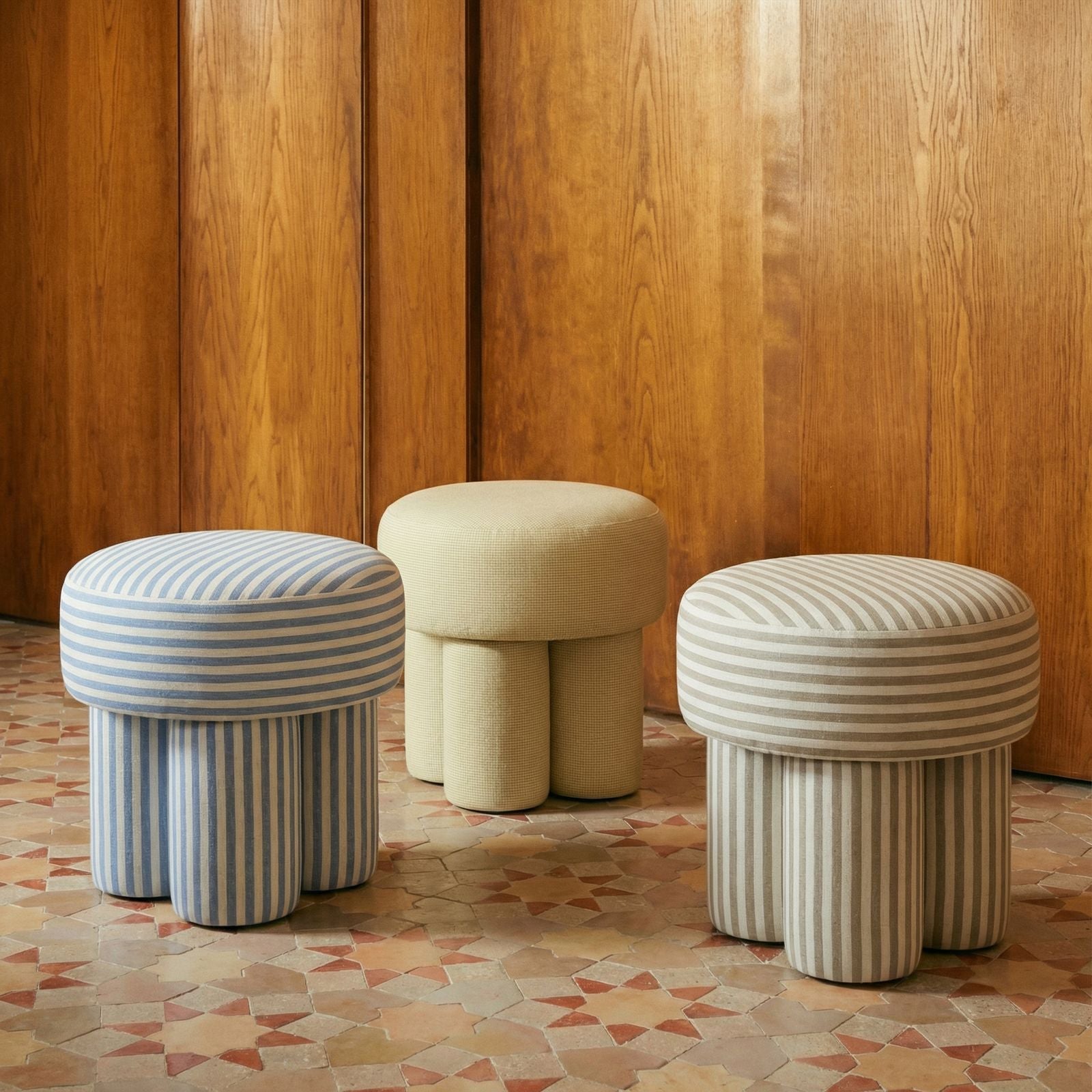 TOV Furniture Masha Striped Performance Linen Accent Stool