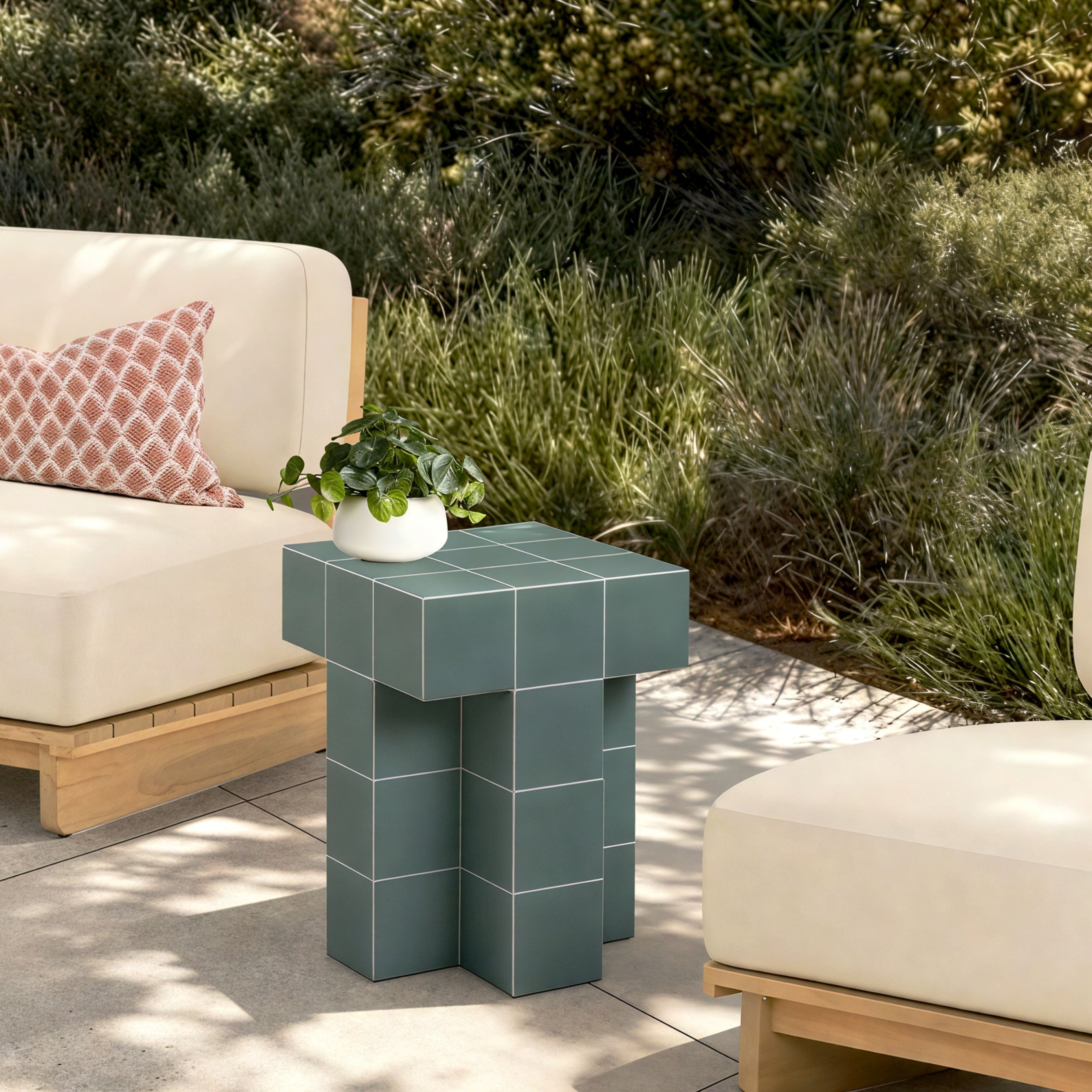 TOV Furniture Alma Tile Concrete Indoor/Outdoor Side Table