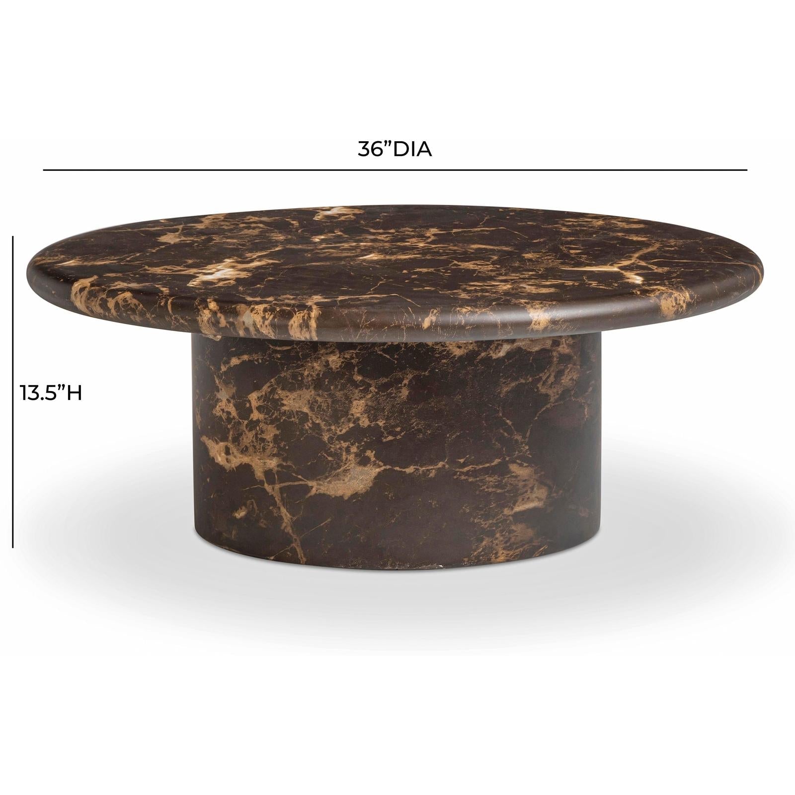 TOV Furniture Byron Dark Brown Faux Marble Indoor/Outdoor Concrete Round Coffee Table