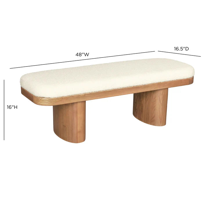 TOV Furniture Ollie White Boucle Wooden Bench