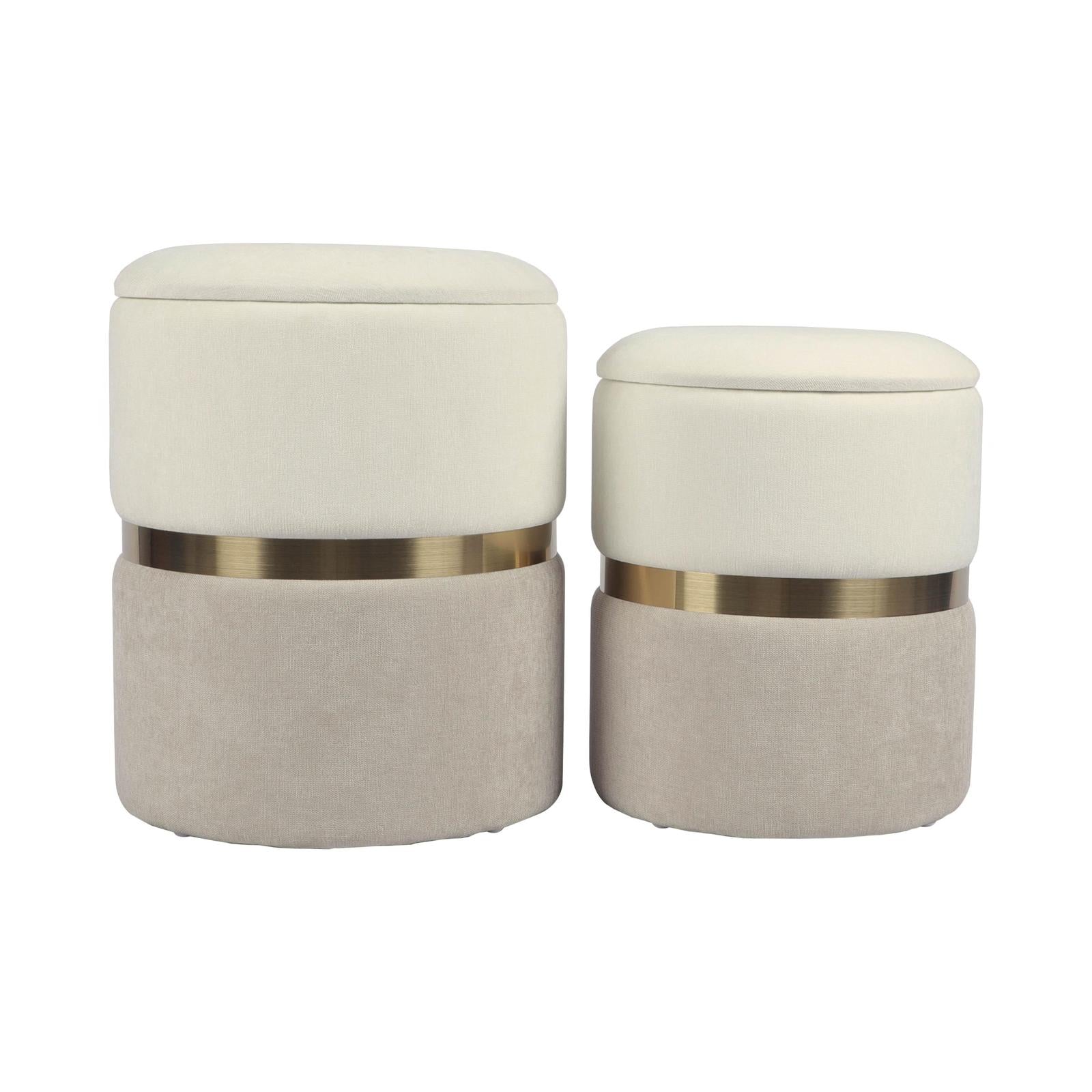 TOV Furniture Gigi Cream and Tan Chenille Storage Ottoman - Set of 2