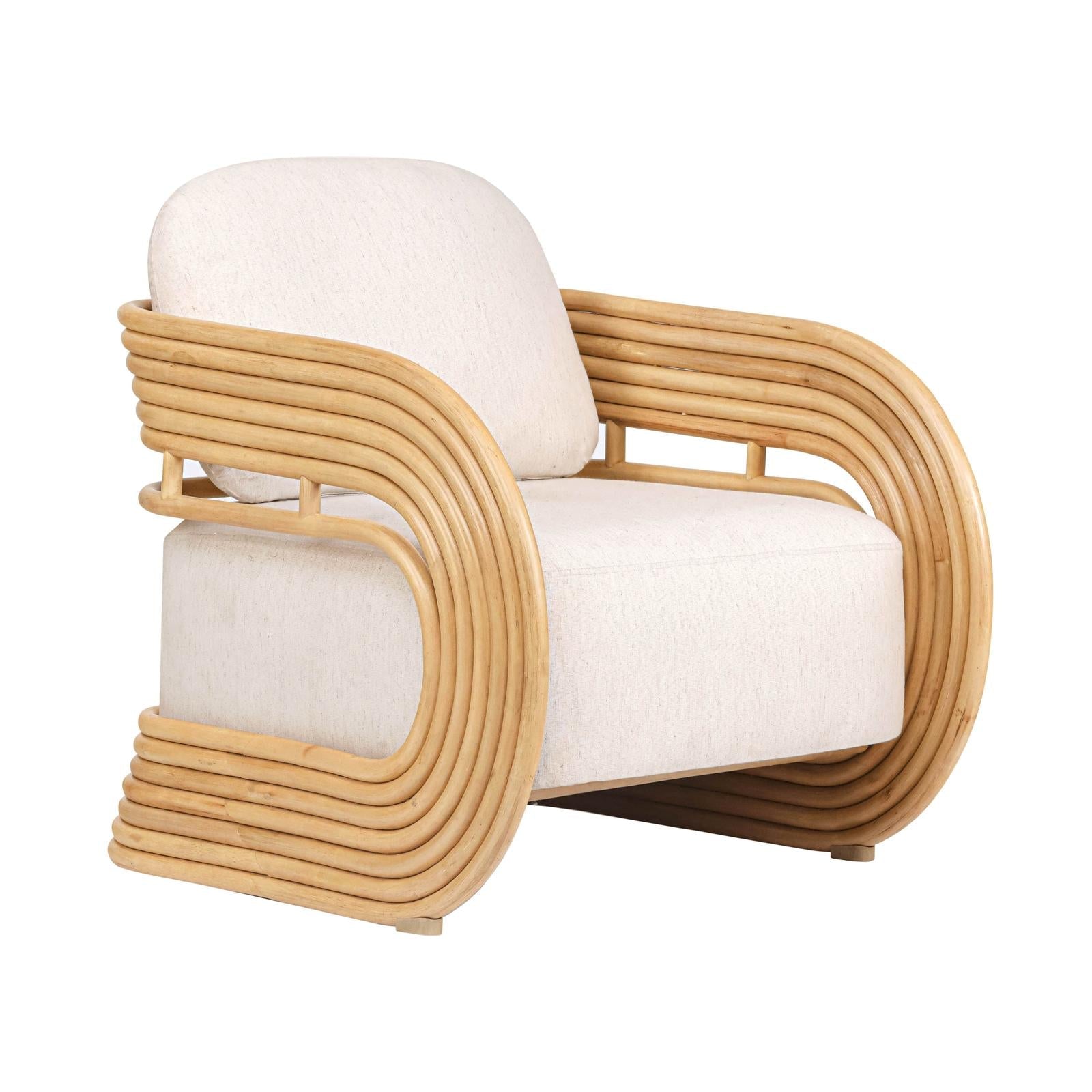 TOV Furniture Lauretta Cream Fabric and Natural Rattan Accent Chair