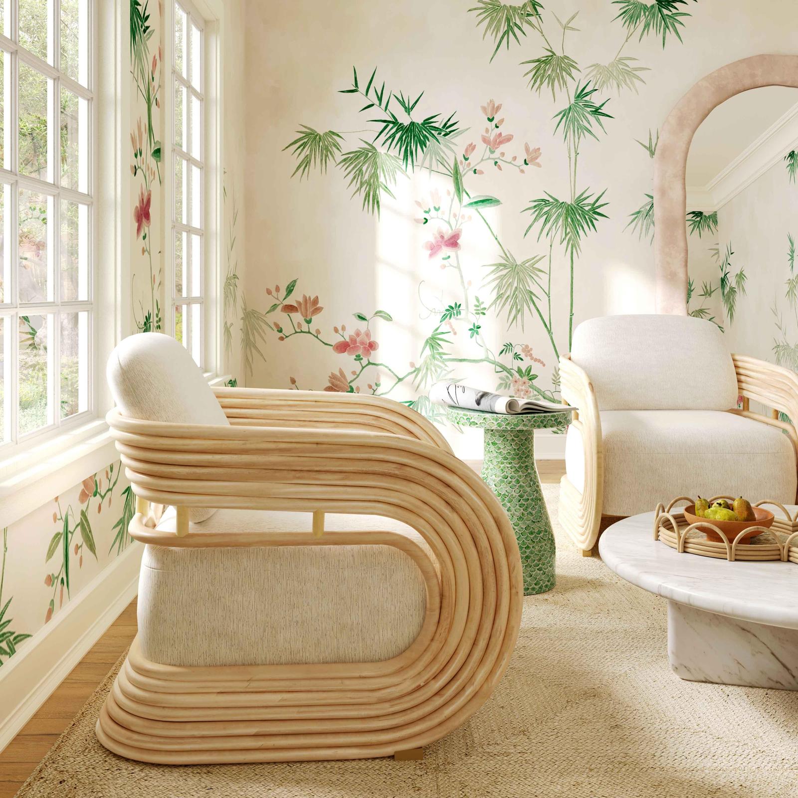 TOV Furniture Lauretta Cream Fabric and Natural Rattan Accent Chair