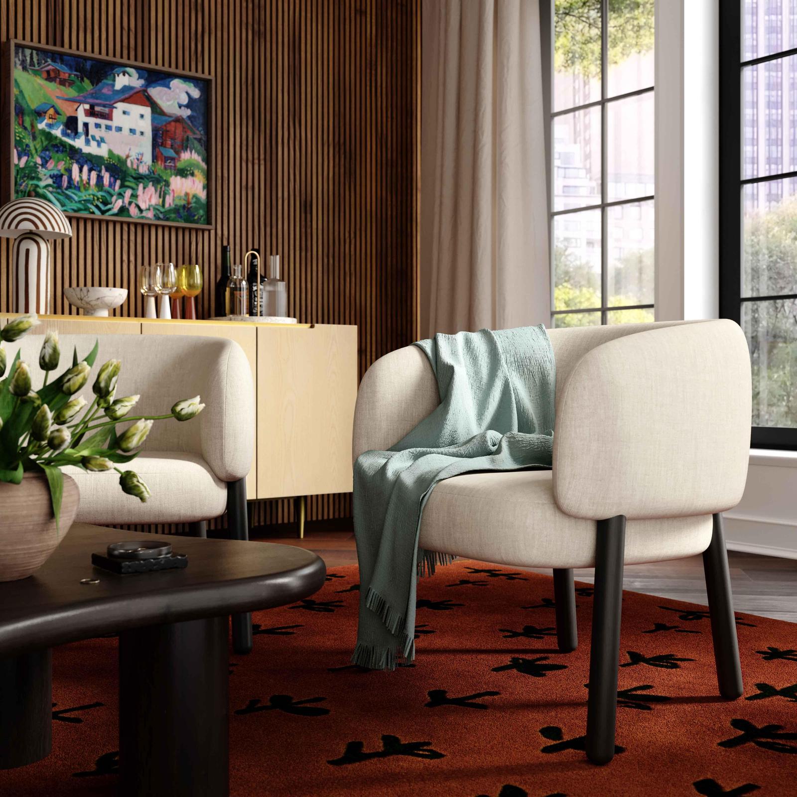 TOV Furniture Foxy Cream Performance Basketweave Chenille Accent Chair