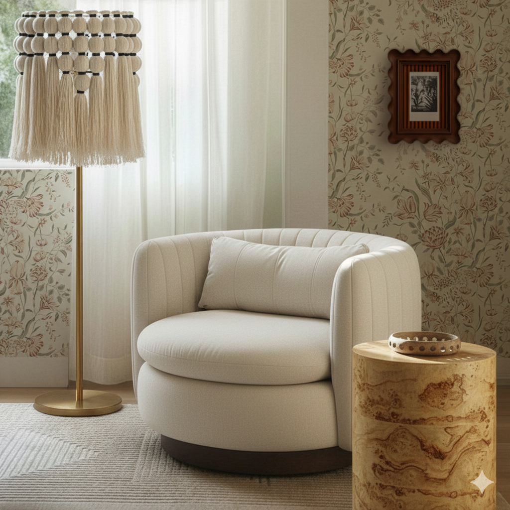 TOV Furniture Nura Cream Performance Vegan Mohair Swivel Accent Chair