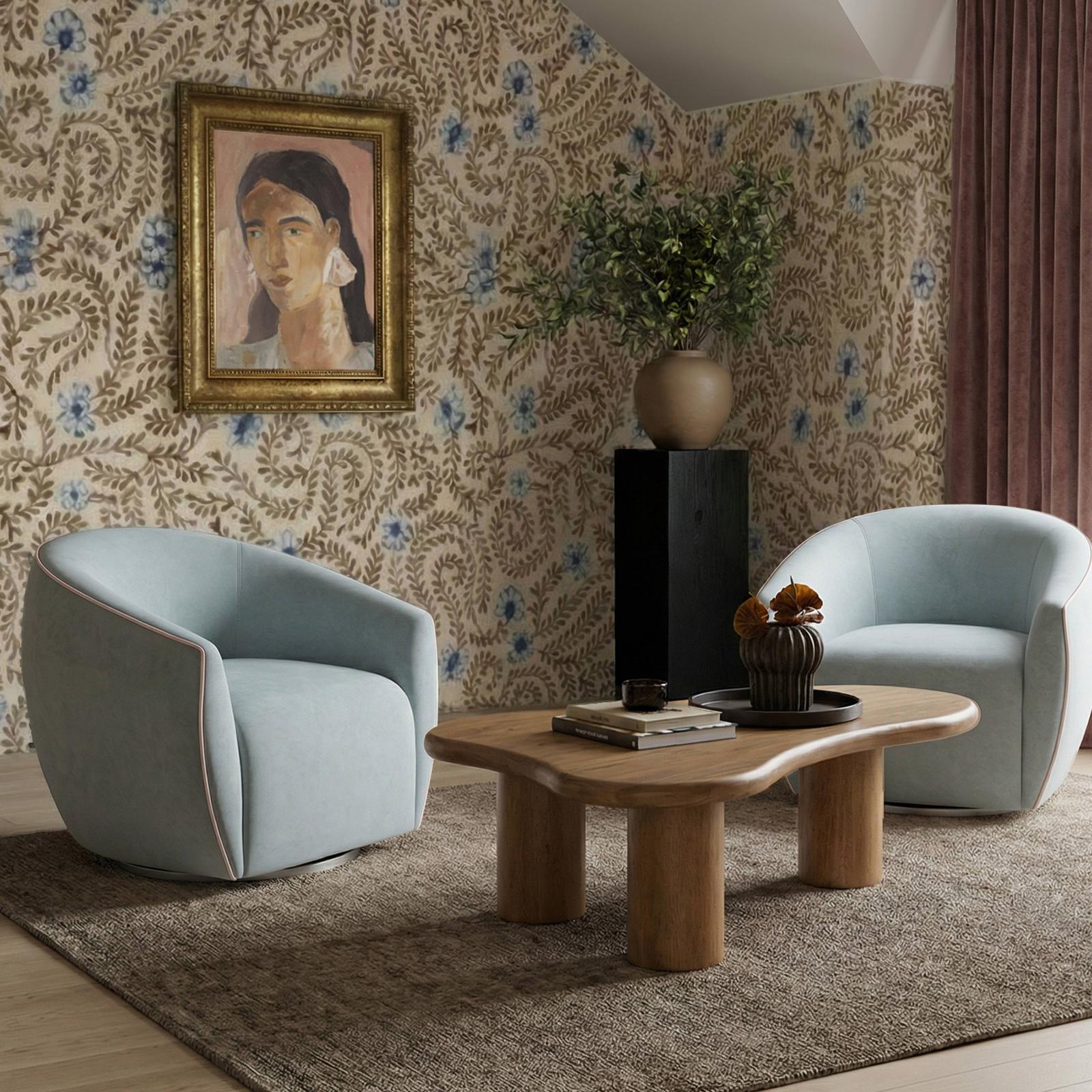 TOV Furniture Jordan Contrast Piping Performance Velvet Swivel Accent Chair