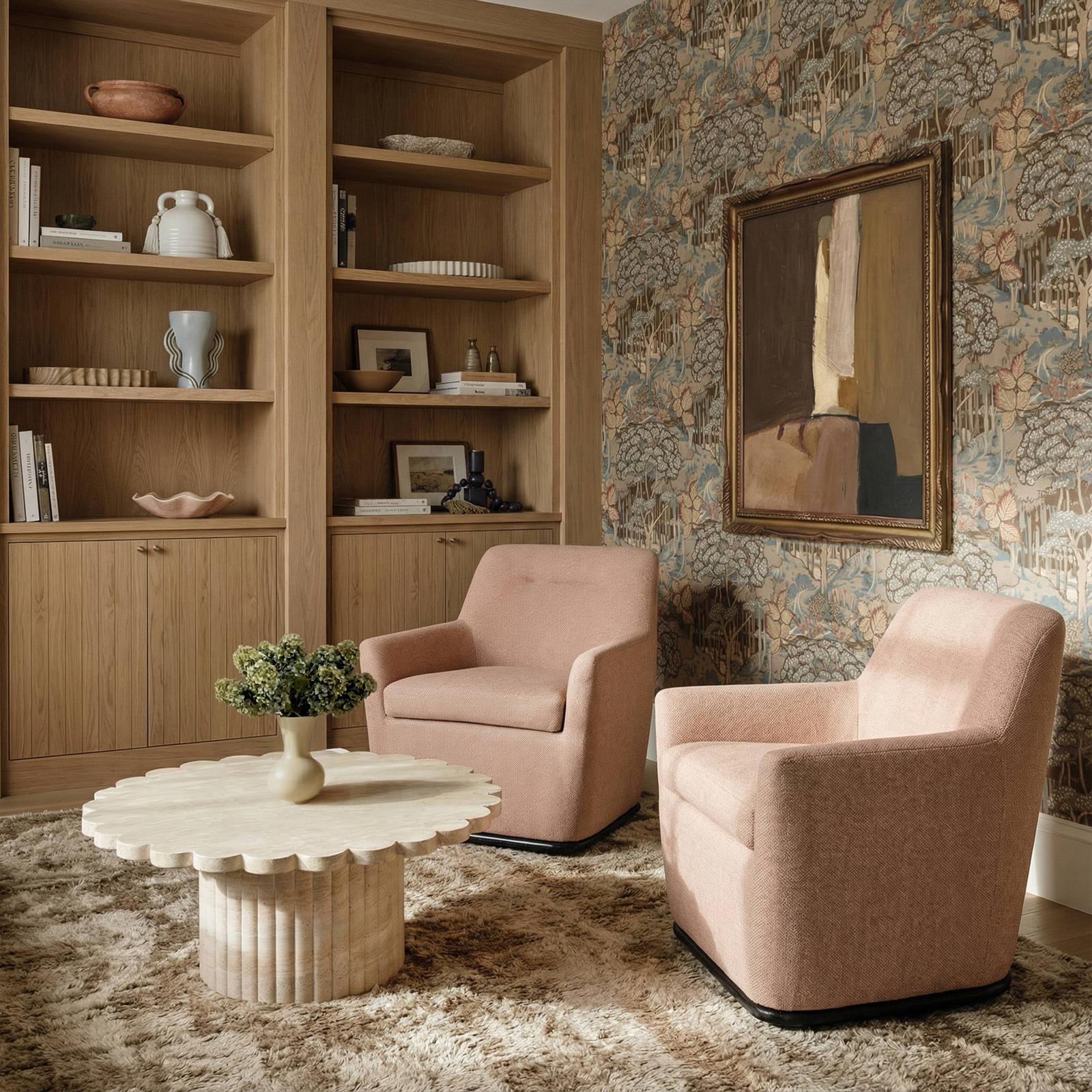 TOV Furniture Mado Peach Textured Contract-Grade Fabric Swivel Accent Chair