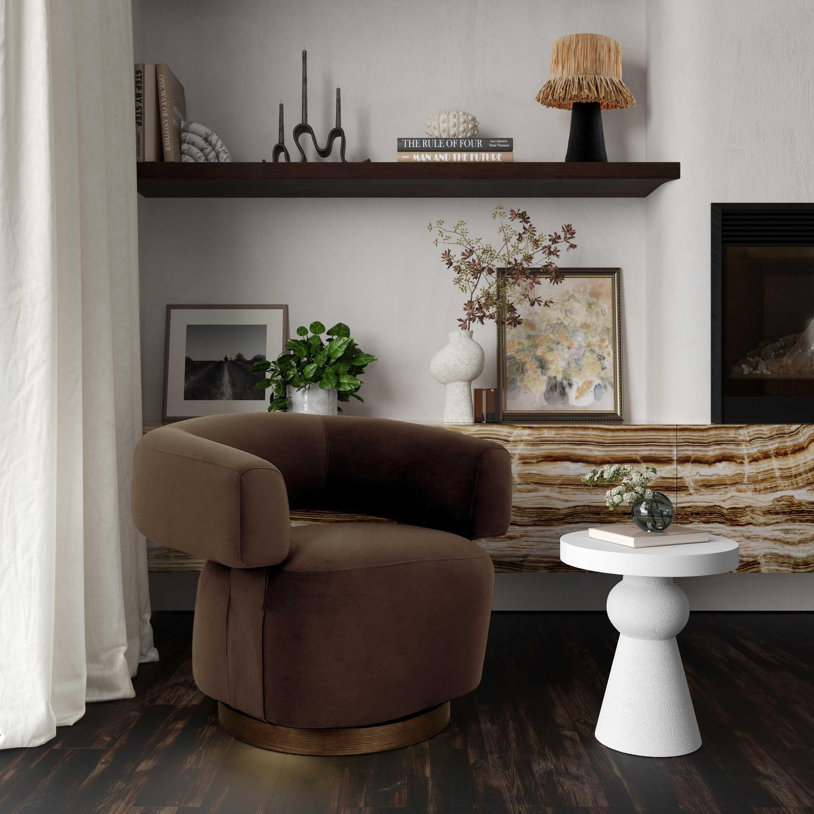 TOV Furniture River Chocolate Brown Performance Velvet Swivel Accent Chair