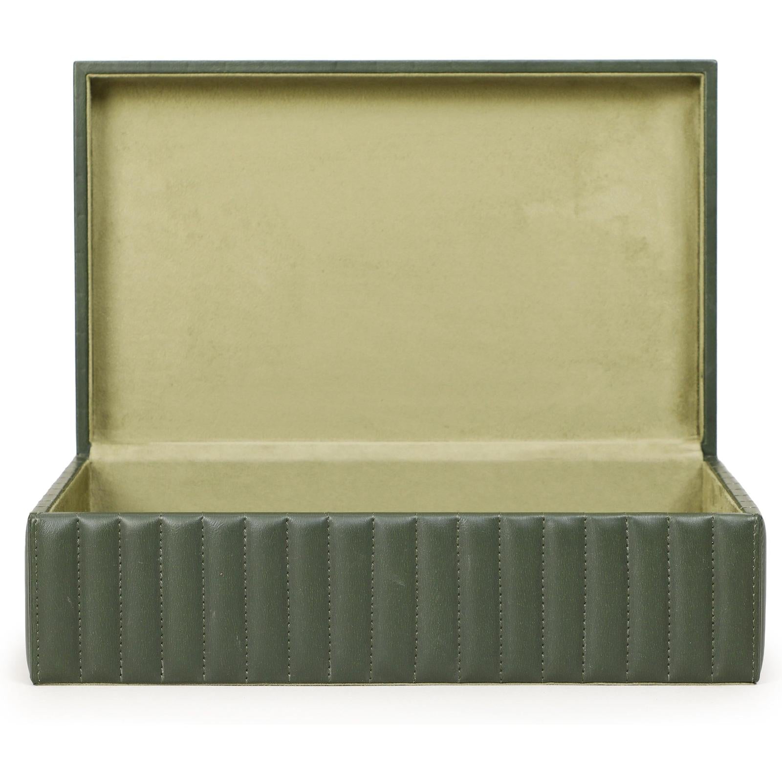 TOV Furniture Eton Ribbed Green Vegan Leather Contract-Grade Storage Box