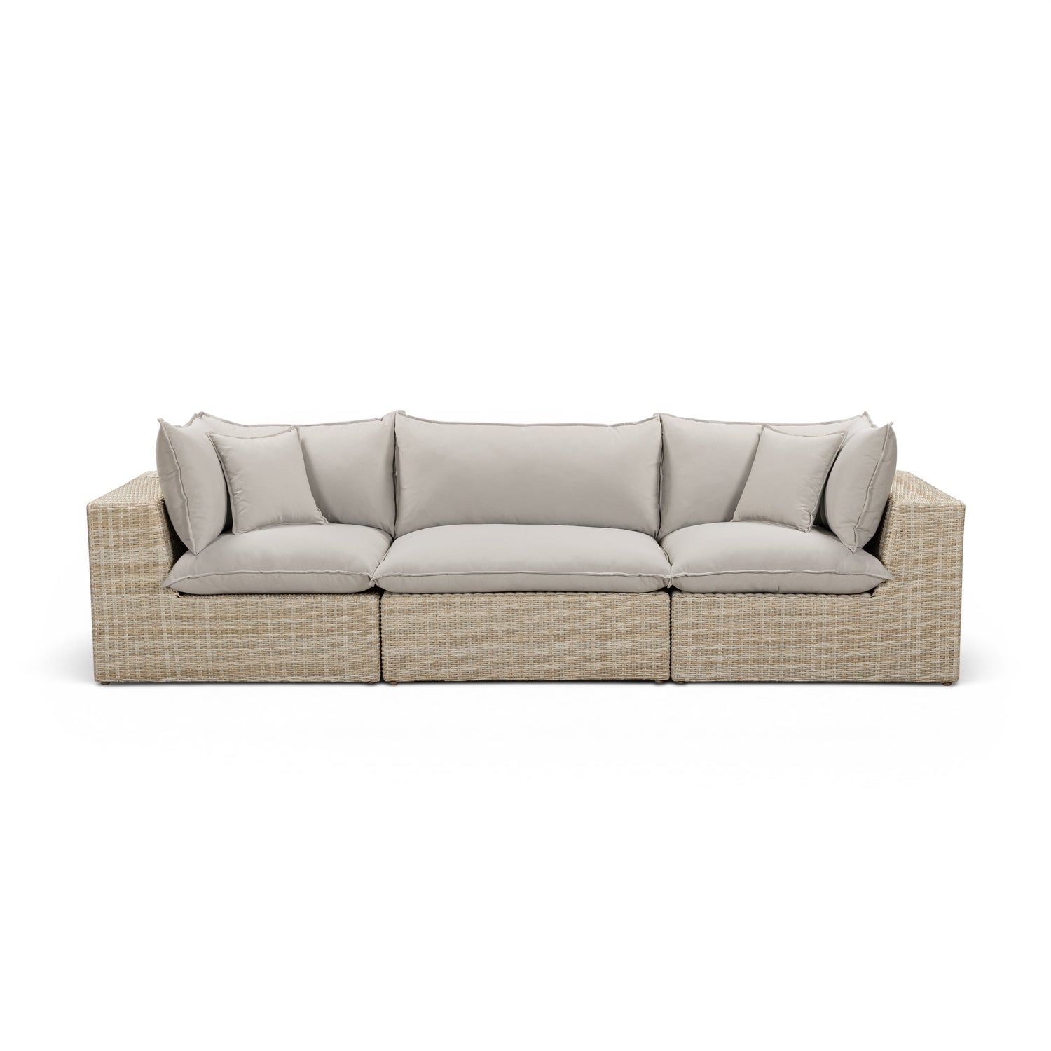TOV Furniture Cali 120" Performance Fabric & Wicker Outdoor Sofa Clearance