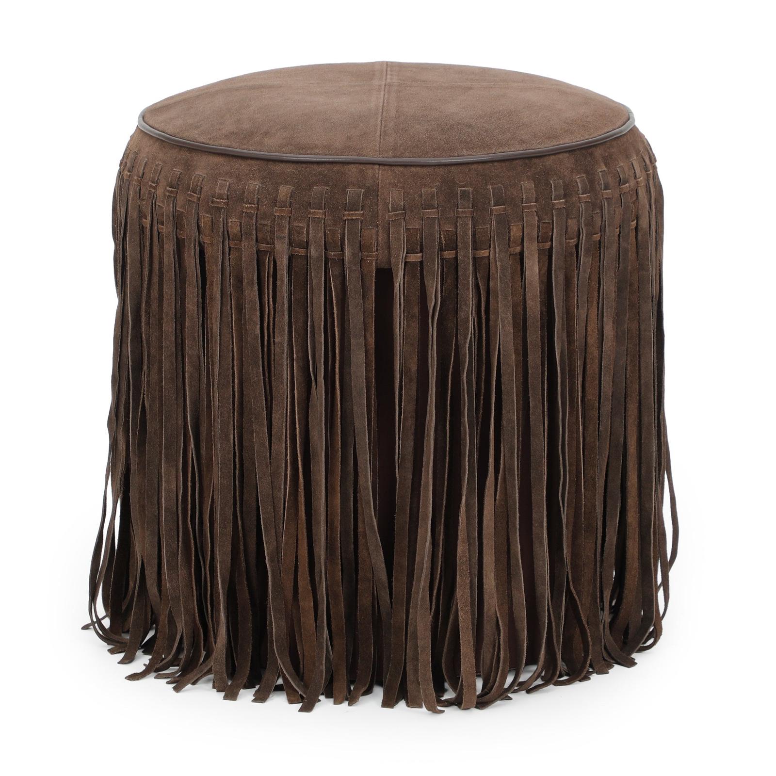 TOV Furniture Daphne Round Suede Fringe Ottoman