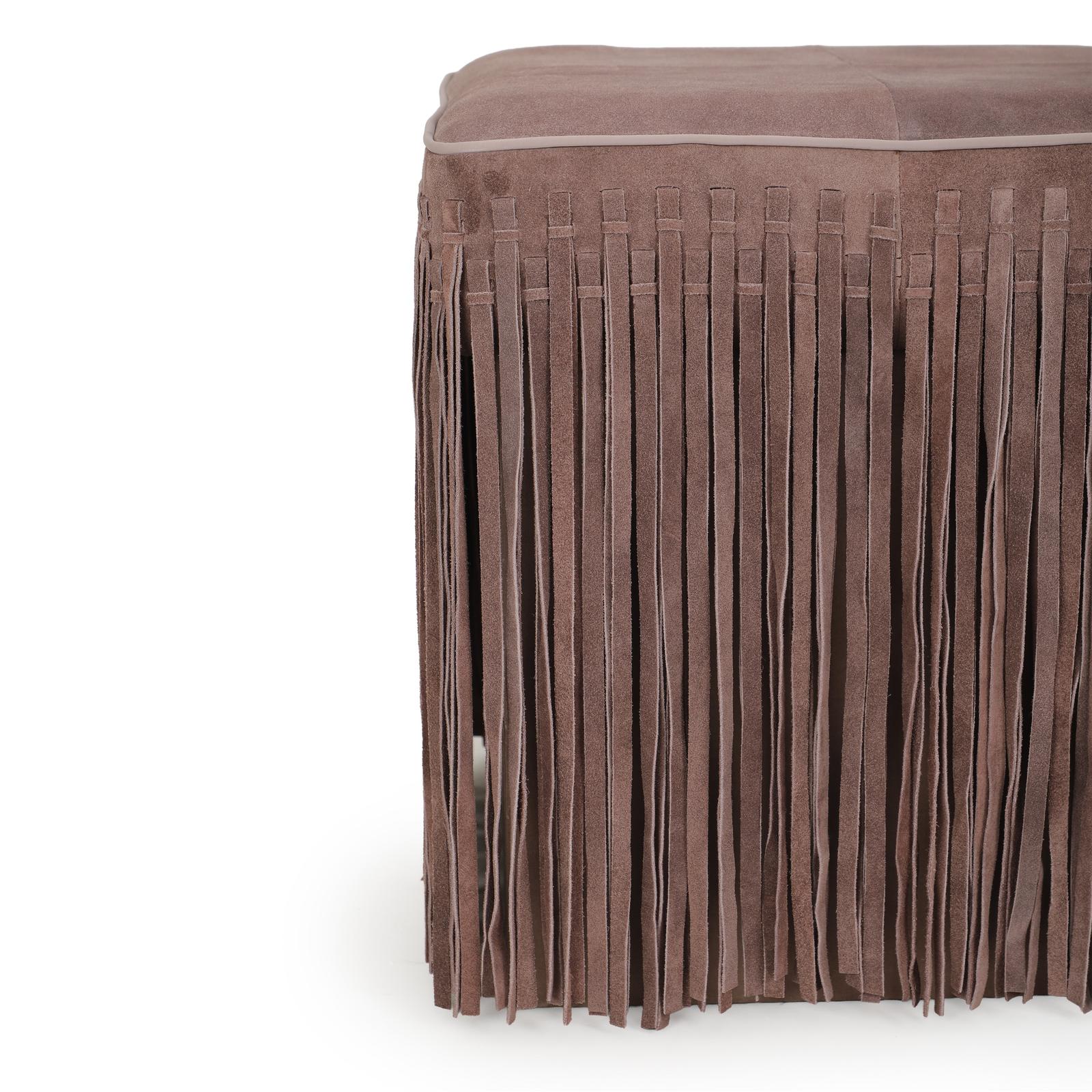 TOV Furniture Daphne Square Suede Fringe Ottoman