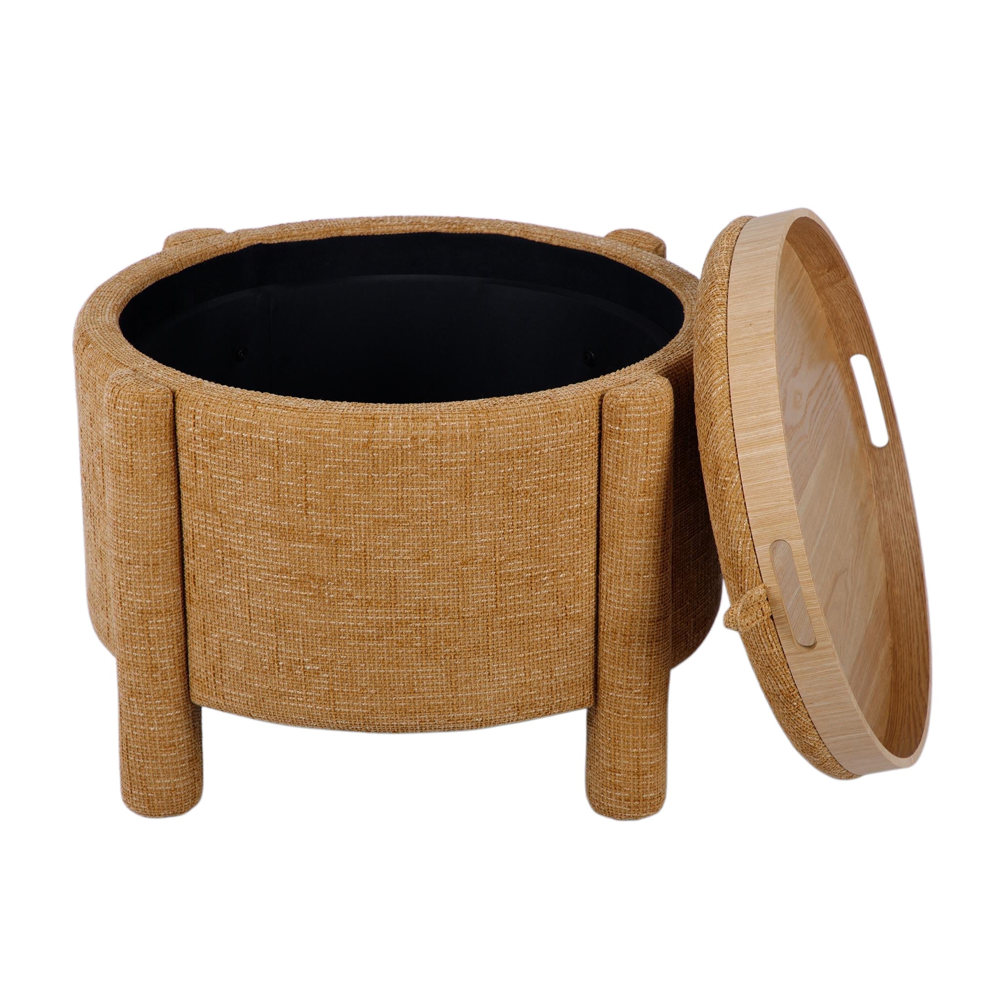 TOV Furniture Bellamy Railroad Chenille Storage Stool With Reversible Tray Top