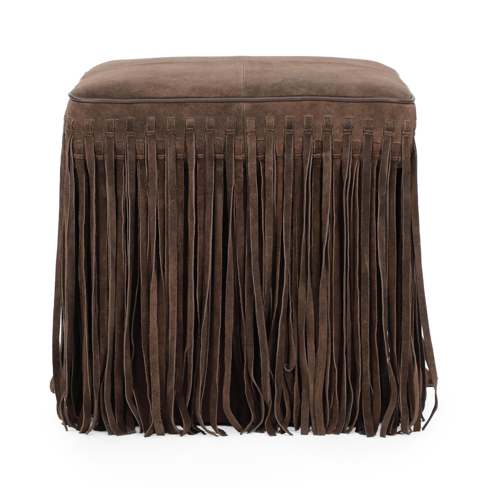 TOV Furniture Daphne Square Suede Fringe Ottoman