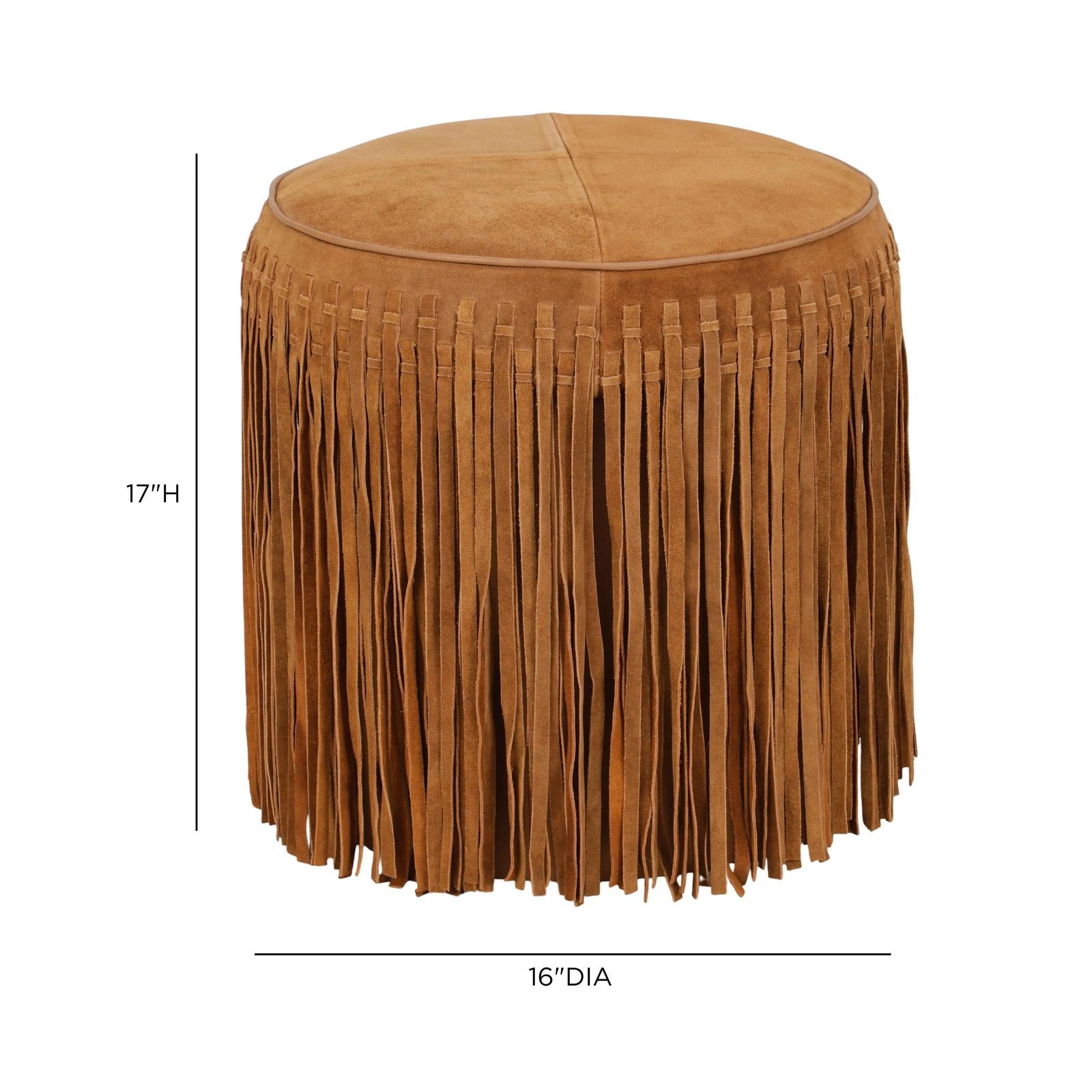 TOV Furniture Daphne Round Suede Fringe Ottoman