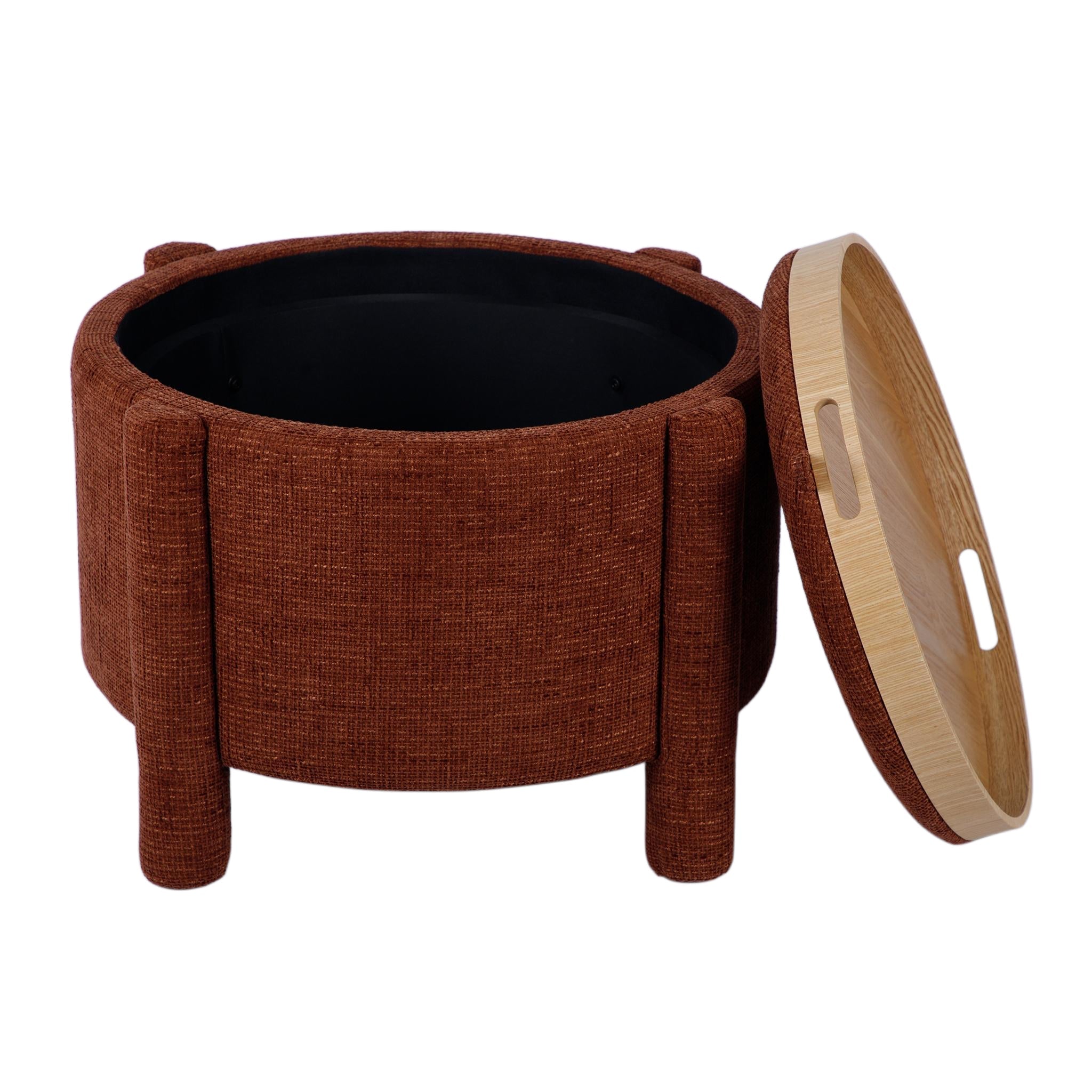 TOV Furniture Bellamy Railroad Chenille Storage Stool With Reversible Tray Top