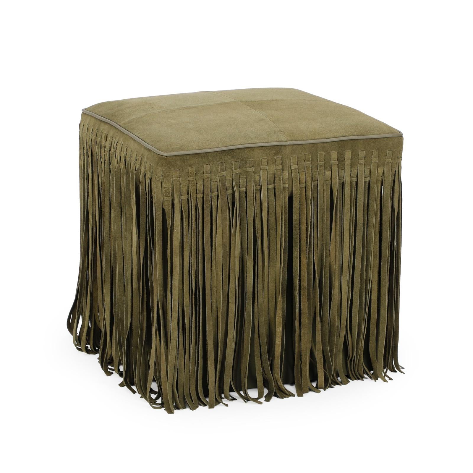 TOV Furniture Daphne Square Suede Fringe Ottoman