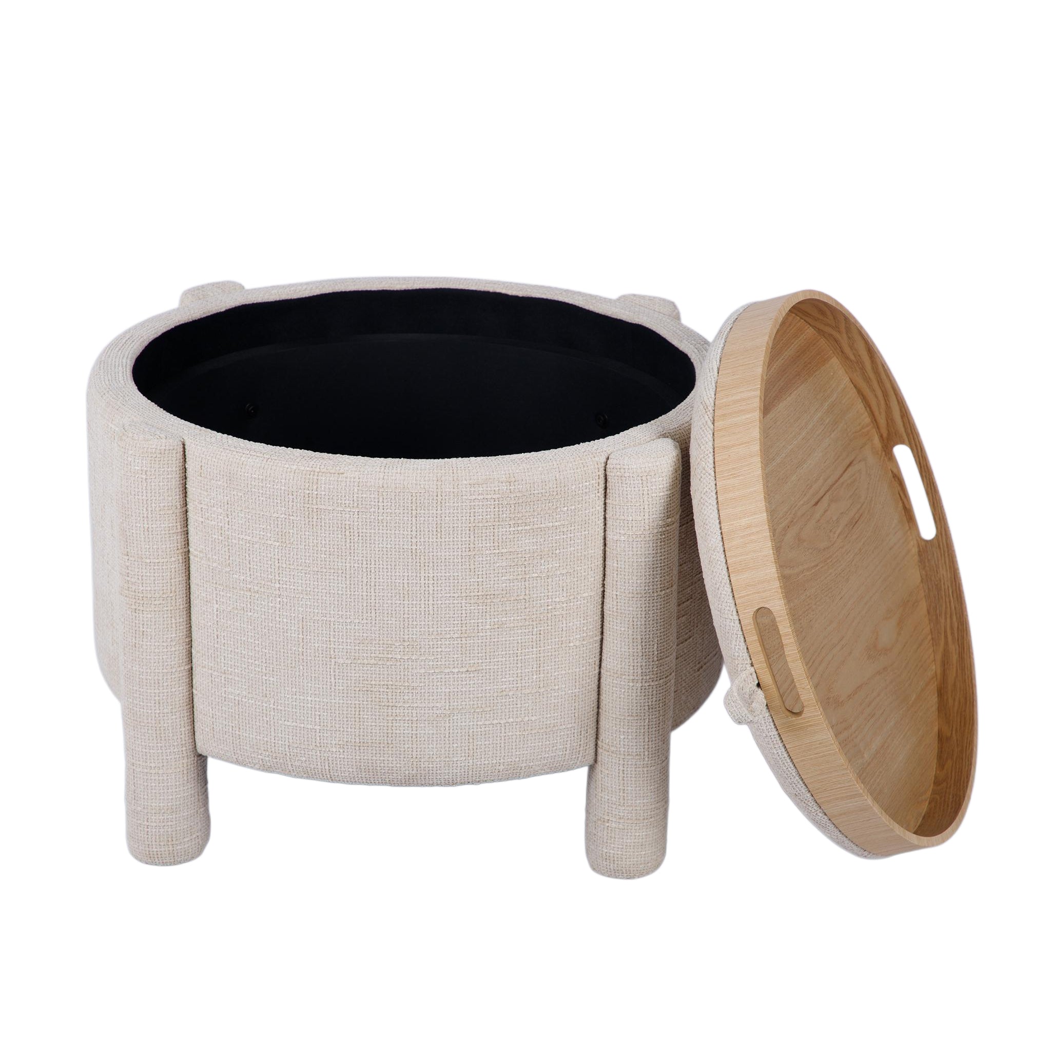 TOV Furniture Bellamy Railroad Chenille Storage Stool With Reversible Tray Top