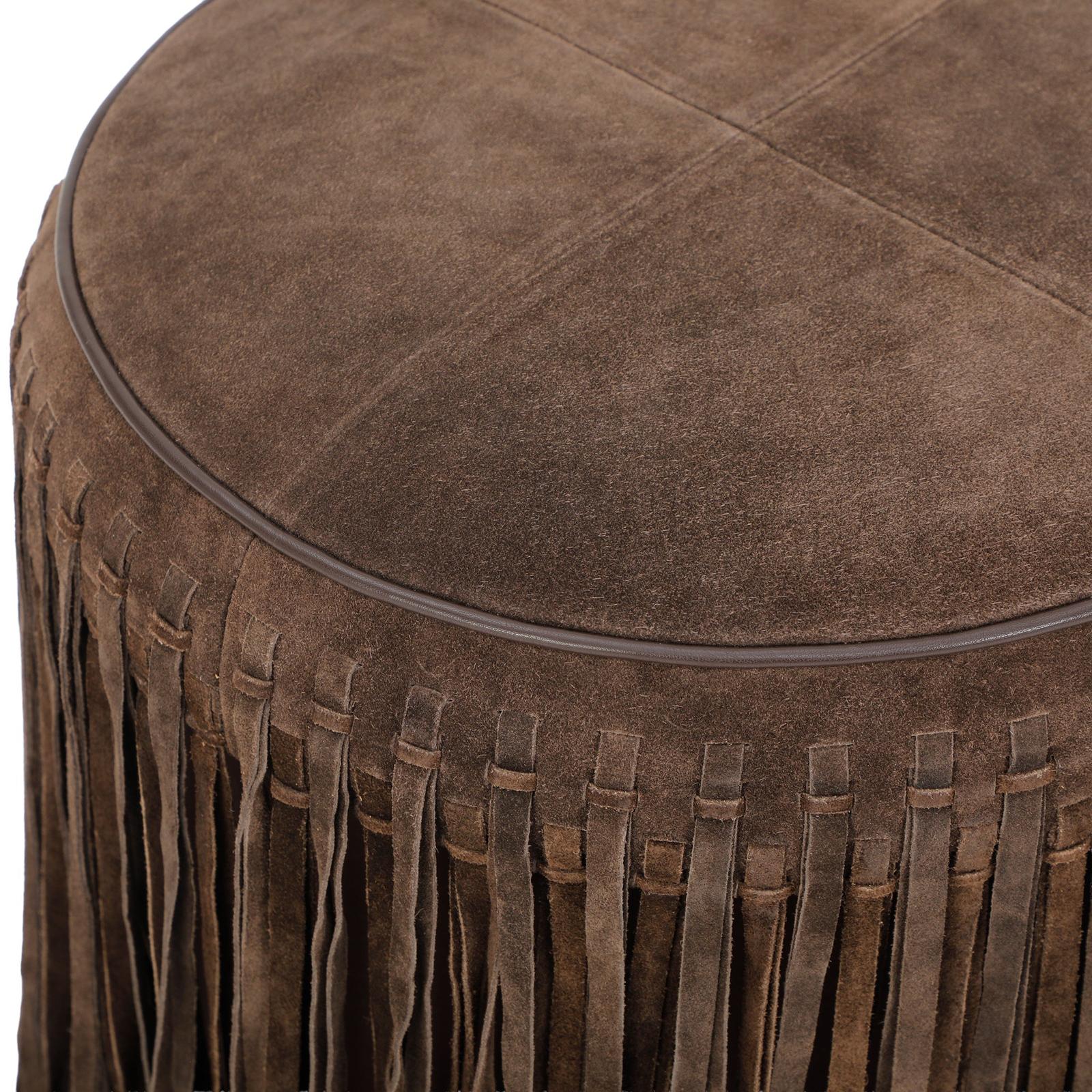 TOV Furniture Daphne Round Suede Fringe Ottoman