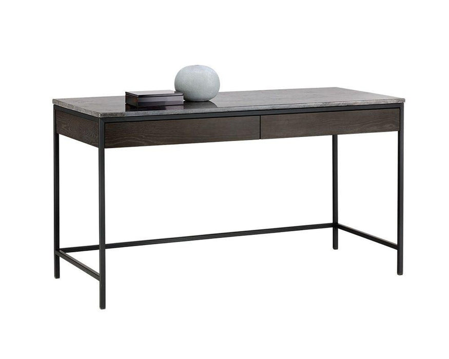 Sunpan Stamos Desk - Black - Light Grey Marble / Charcoal Grey