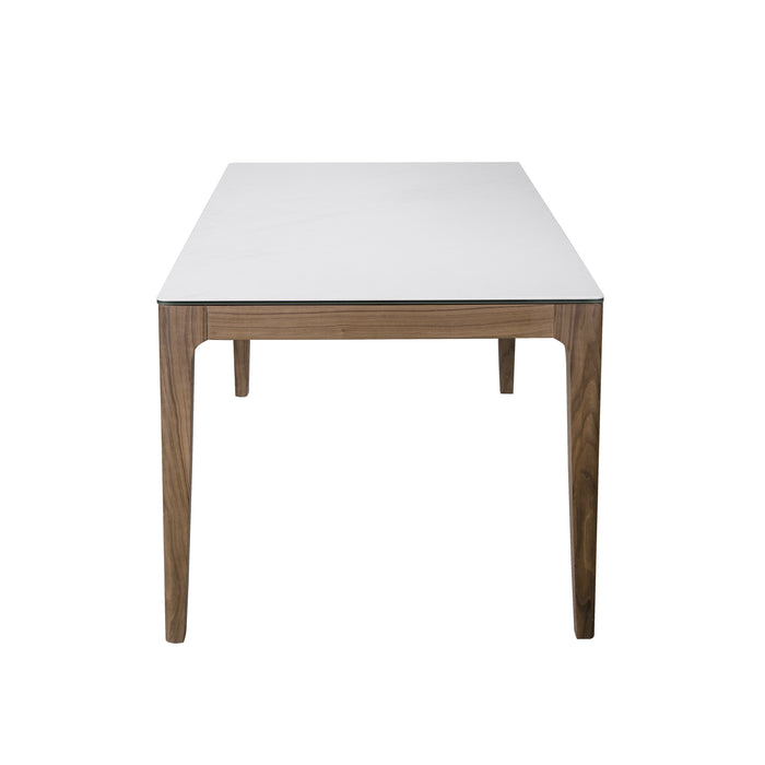 Euro Style Haldis 71" Dining Table White Ceramic Glass/Walnut