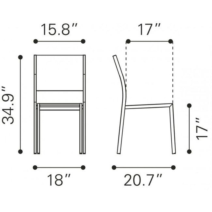 Zuo Metropolitan Dining Armless Chair Brushed Aluminum - Set of 2