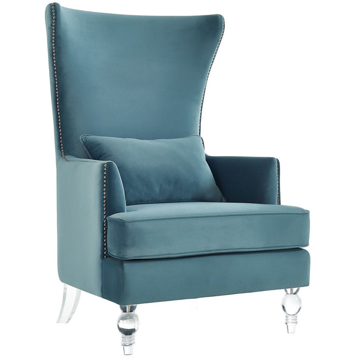 TOV Bristol Sea Blue Velvet Chair with Lucite Legs